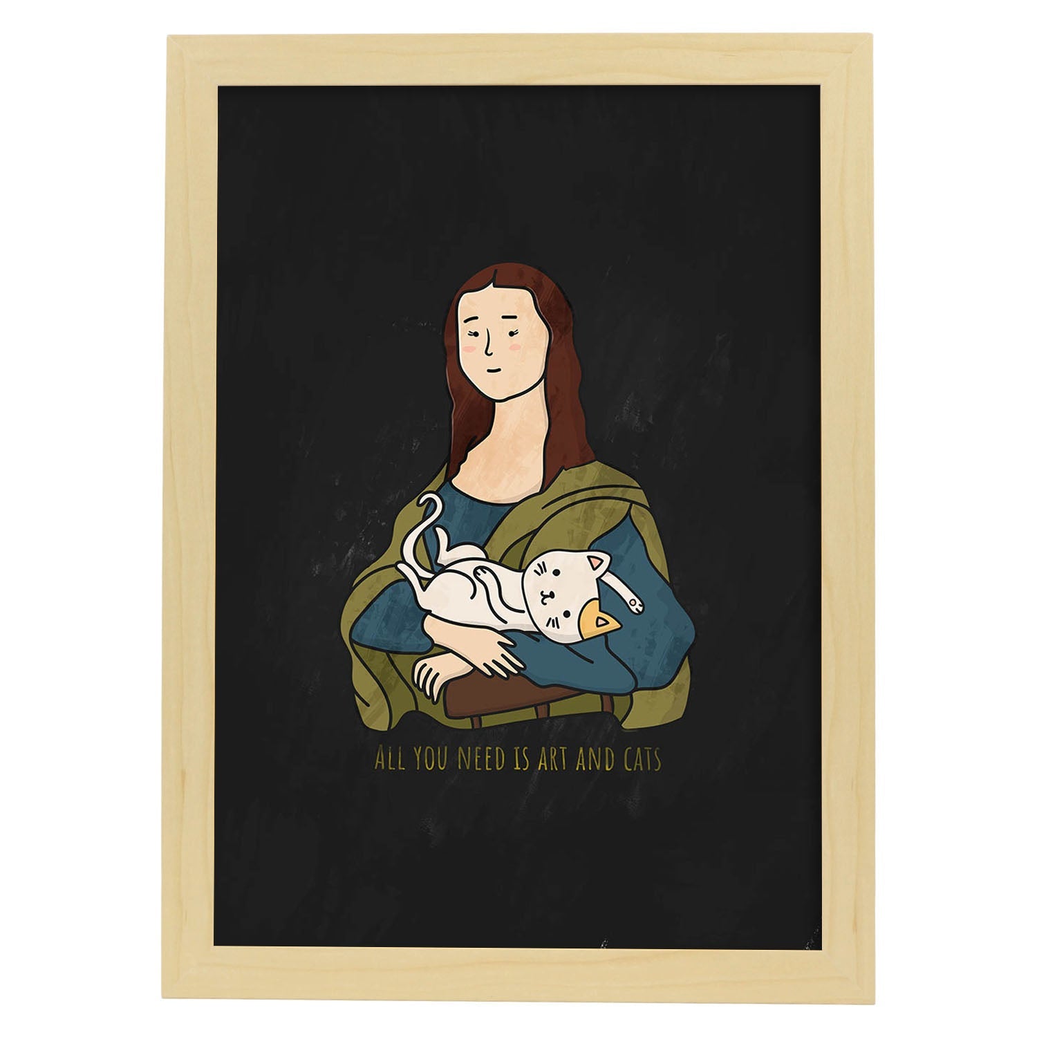 Lámina Arte y gatos. Pósters de gatos con divertidas referencias al mundo del arte.-Artwork-Nacnic-A4-Marco Madera clara-Nacnic Estudio SL