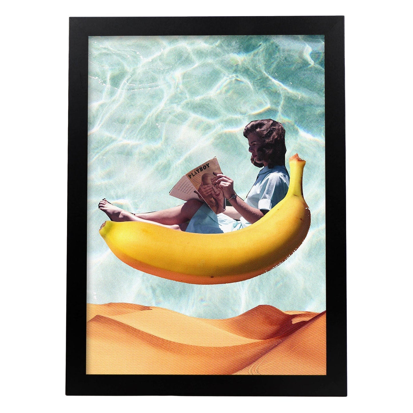 Lamina artistica decorativa con ilustración de Banana estilo Collage-Artwork-Nacnic-A3-Marco Negro-Nacnic Estudio SL