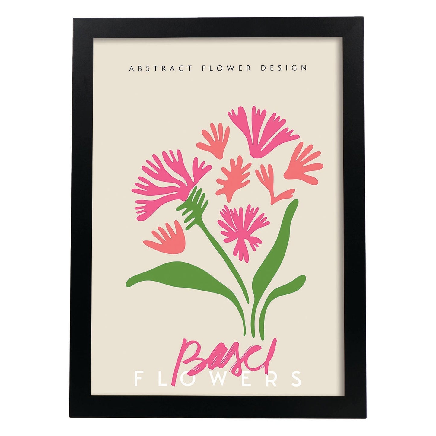 Lamina artistica decorativa con ilustración de Basilea de diseño floral abstracto-Artwork-Nacnic-A3-Marco Negro-Nacnic Estudio SL