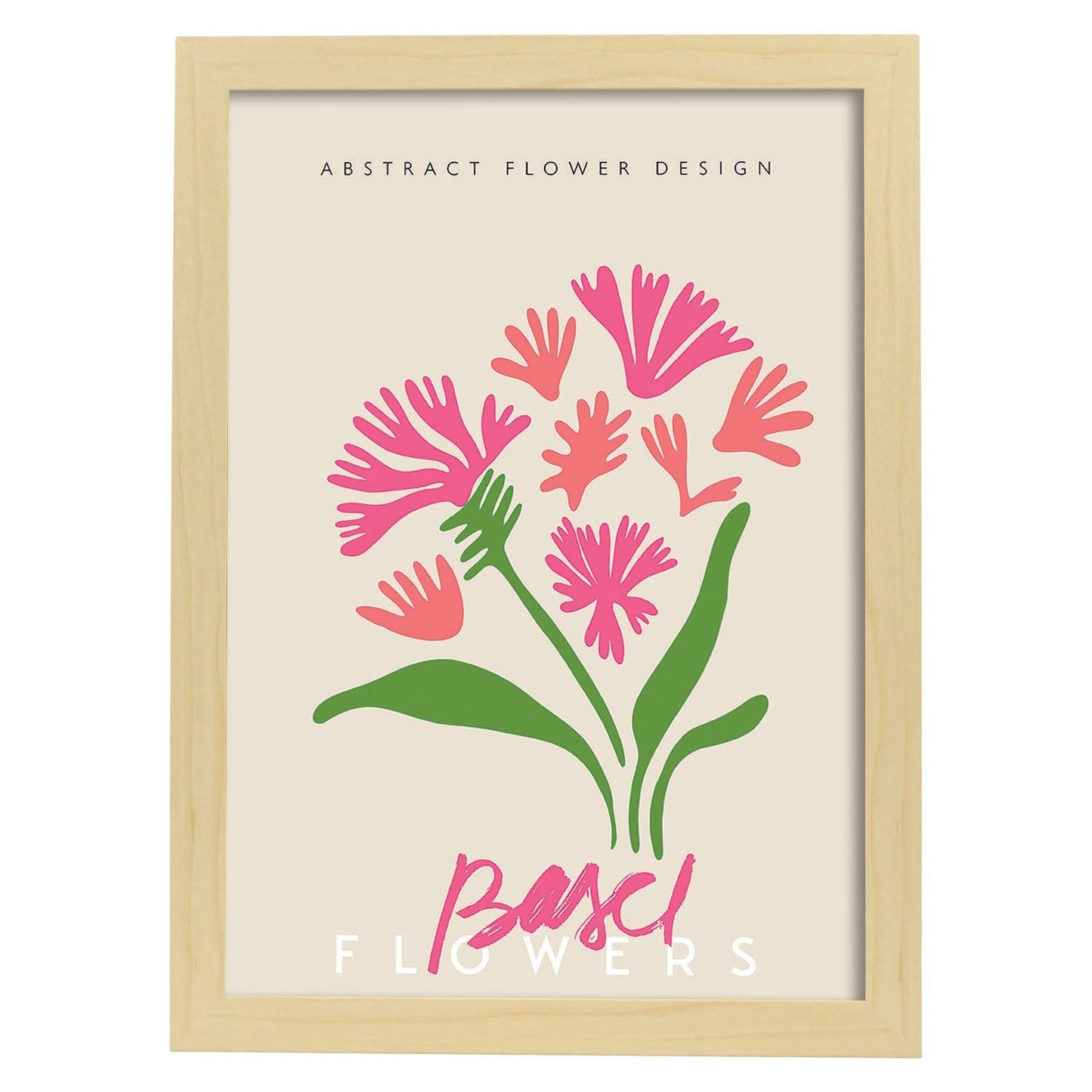 Lamina artistica decorativa con ilustración de Basilea de diseño floral abstracto-Artwork-Nacnic-A4-Marco Madera clara-Nacnic Estudio SL