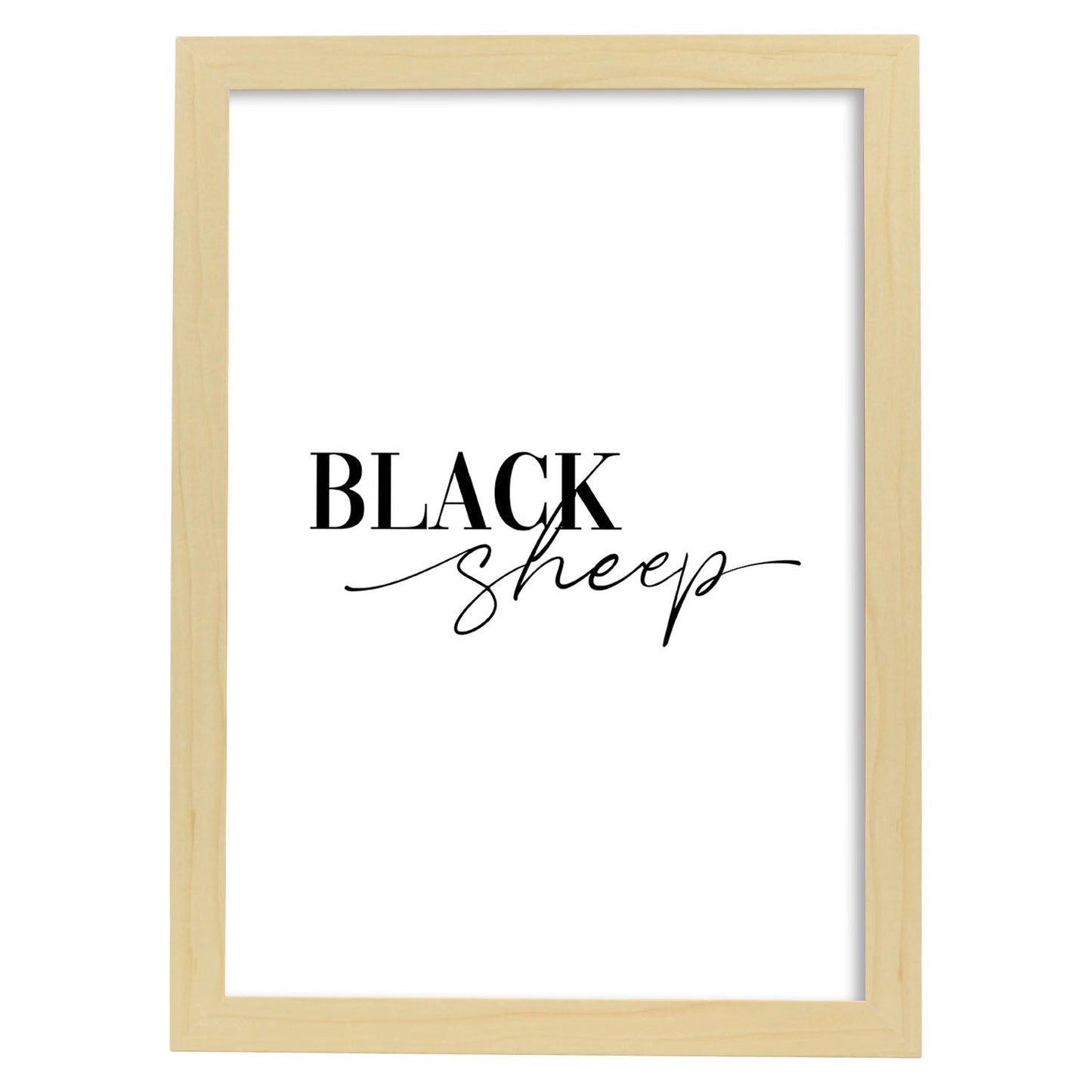 Lamina artistica decorativa con ilustración de black sheep estilo Mensaje inspiracional-Artwork-Nacnic-A4-Marco Madera clara-Nacnic Estudio SL