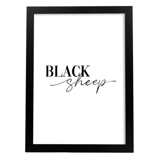 Lamina artistica decorativa con ilustración de black sheep estilo Mensaje inspiracional-Artwork-Nacnic-A4-Marco Negro-Nacnic Estudio SL