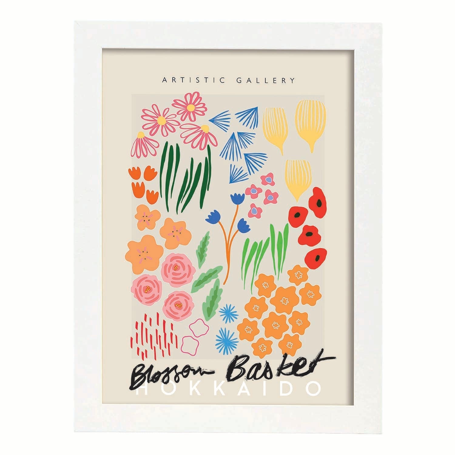 Lamina artistica decorativa con ilustración de Blossom Cesta Hokkaido estilo Abstracto-Artwork-Nacnic-A3-Marco Blanco-Nacnic Estudio SL