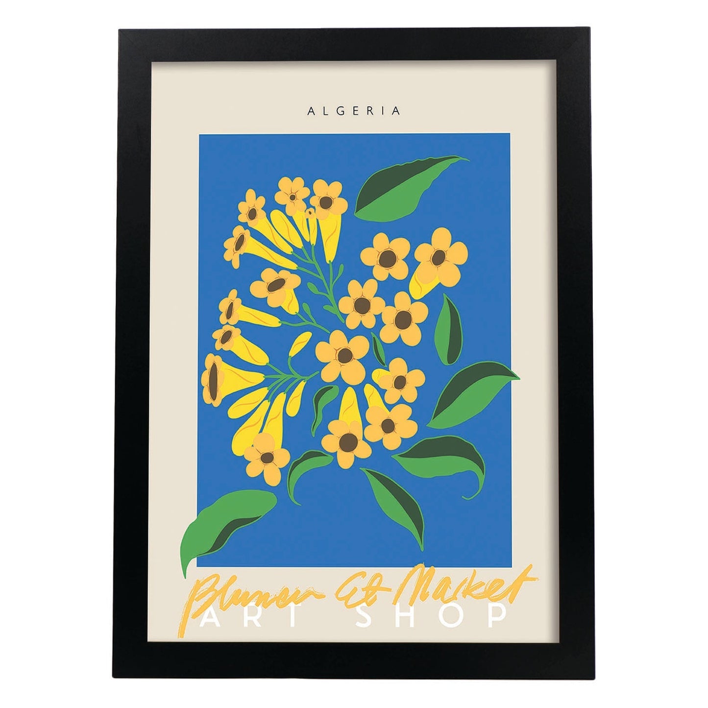 Lamina artistica decorativa con ilustración de Blumenau et Market Argelia-Artwork-Nacnic-A3-Marco Negro-Nacnic Estudio SL