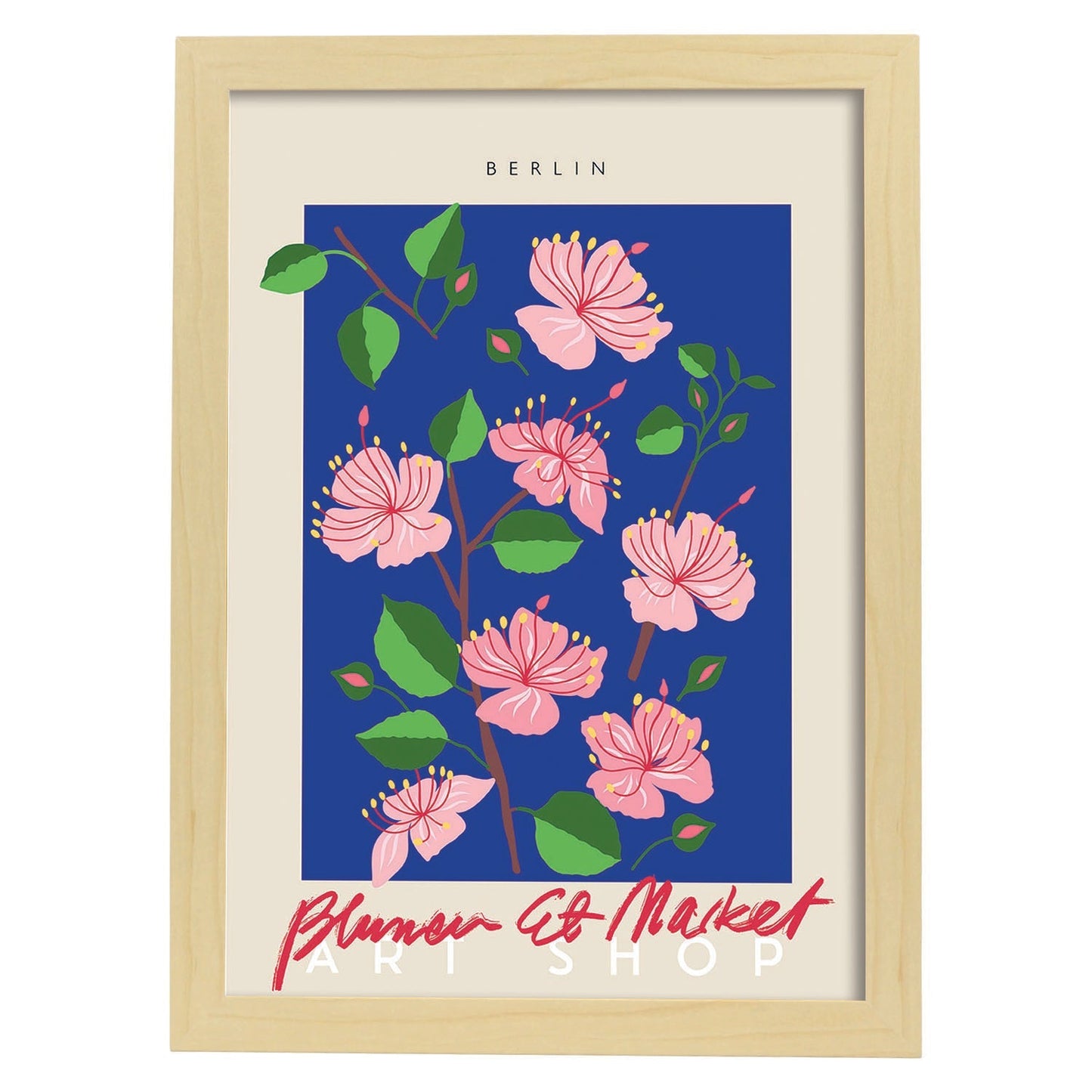Lamina artistica decorativa con ilustración de Blumenau et Market Berlin-Artwork-Nacnic-A4-Marco Madera clara-Nacnic Estudio SL