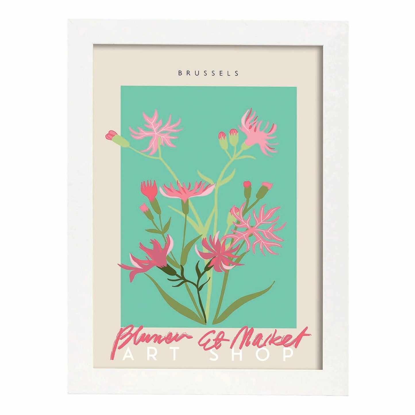 Lamina artistica decorativa con ilustración de Blumenau et Market Bruselas-Artwork-Nacnic-A3-Marco Blanco-Nacnic Estudio SL