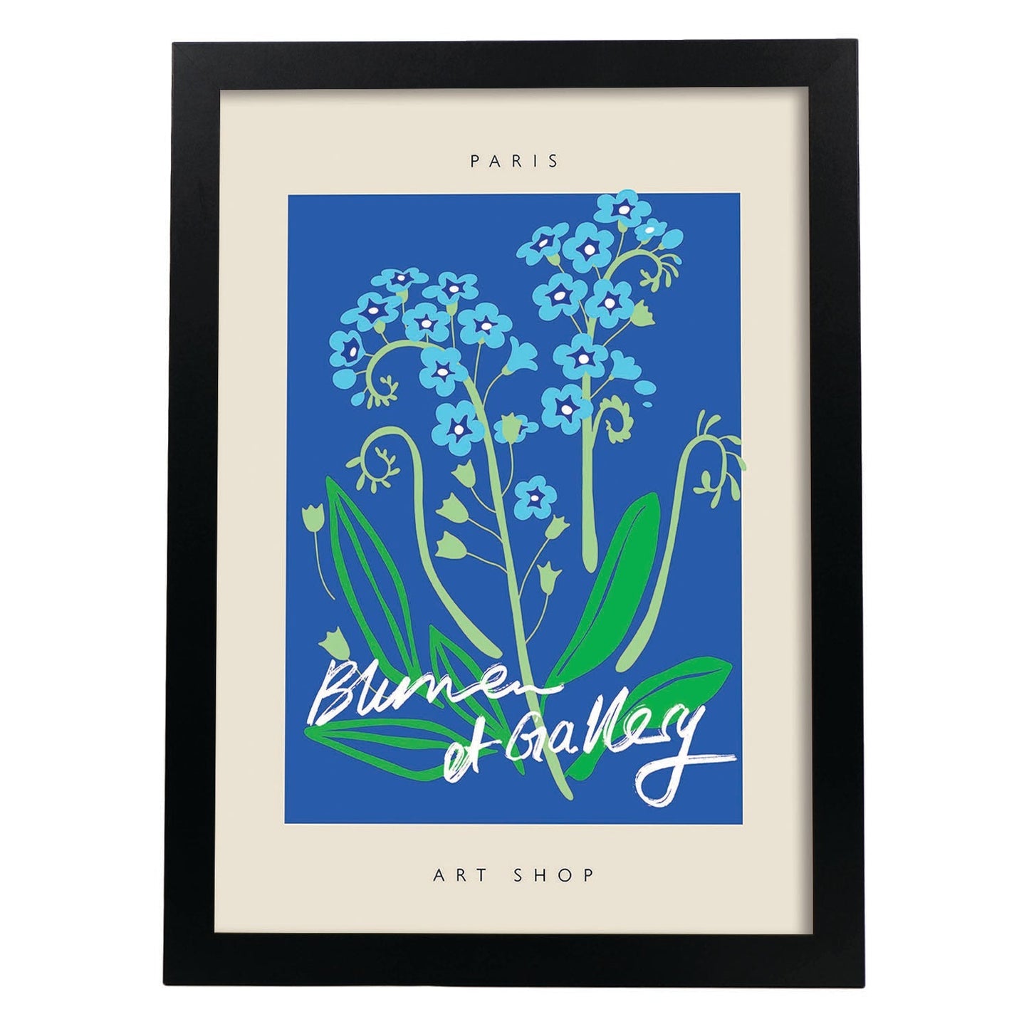 Lamina artistica decorativa con ilustración de Blumenau et Market Paris-Artwork-Nacnic-A4-Marco Negro-Nacnic Estudio SL
