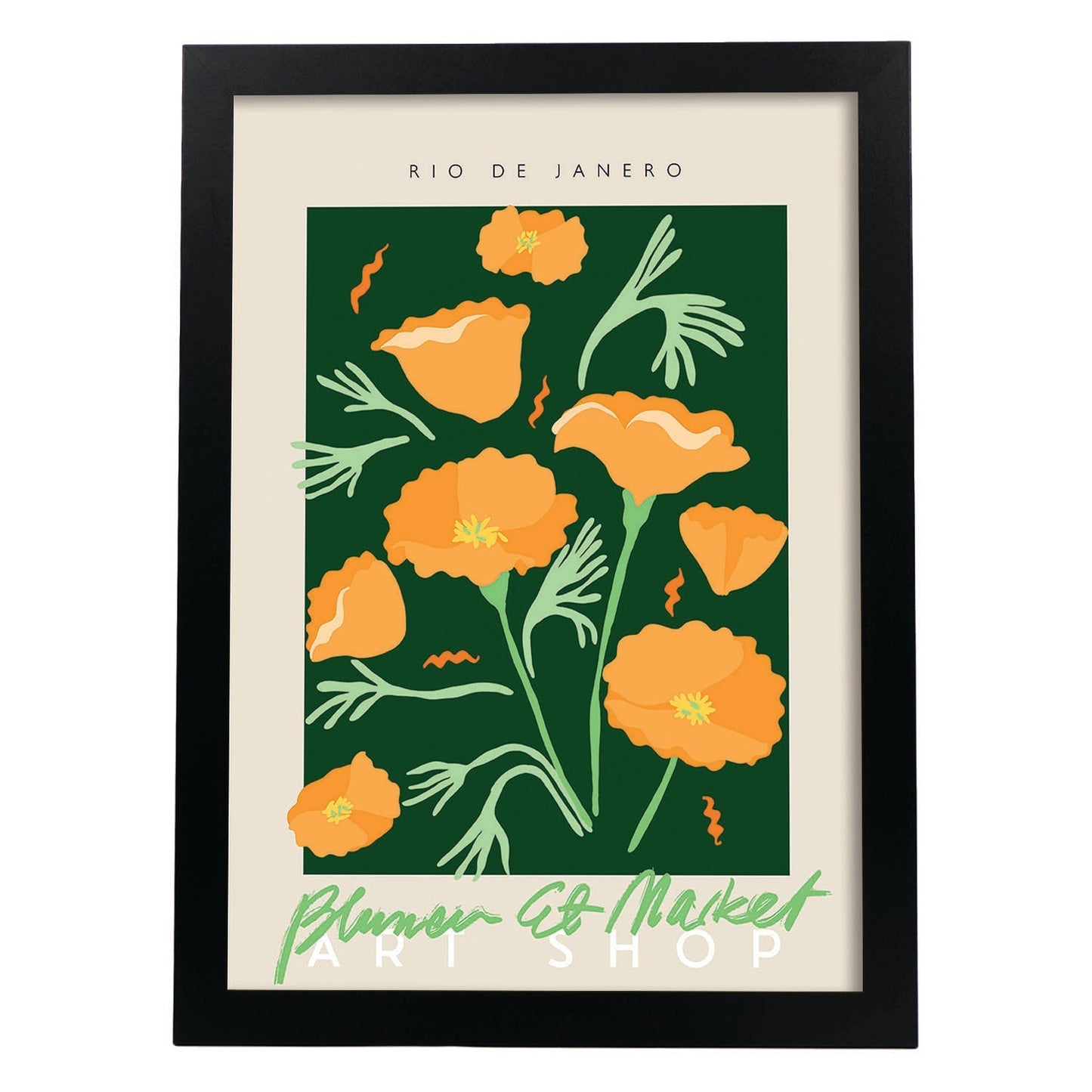 Lamina artistica decorativa con ilustración de Blumenau et Market Rio de Janero-Artwork-Nacnic-A3-Marco Negro-Nacnic Estudio SL
