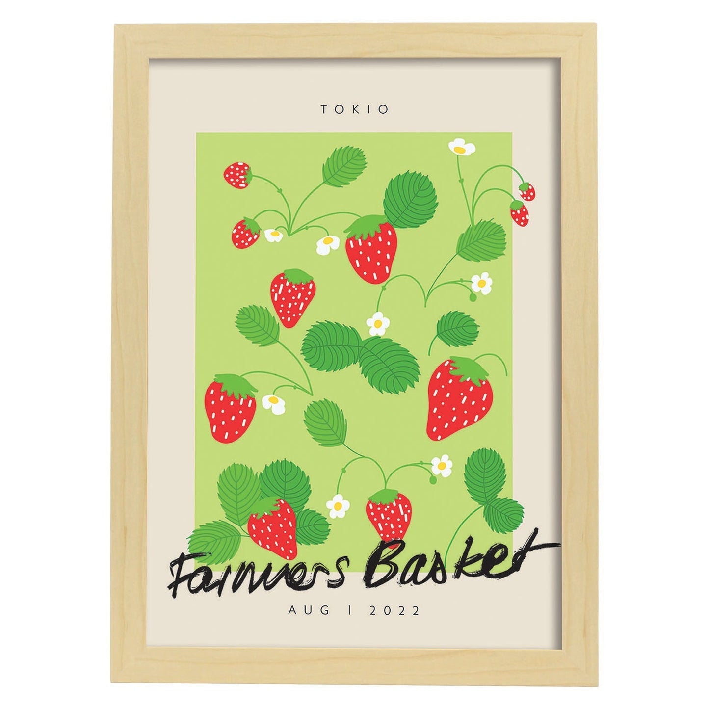 Lamina artistica decorativa con ilustración de Cesta de agricultores Tokio-Artwork-Nacnic-A3-Marco Madera clara-Nacnic Estudio SL