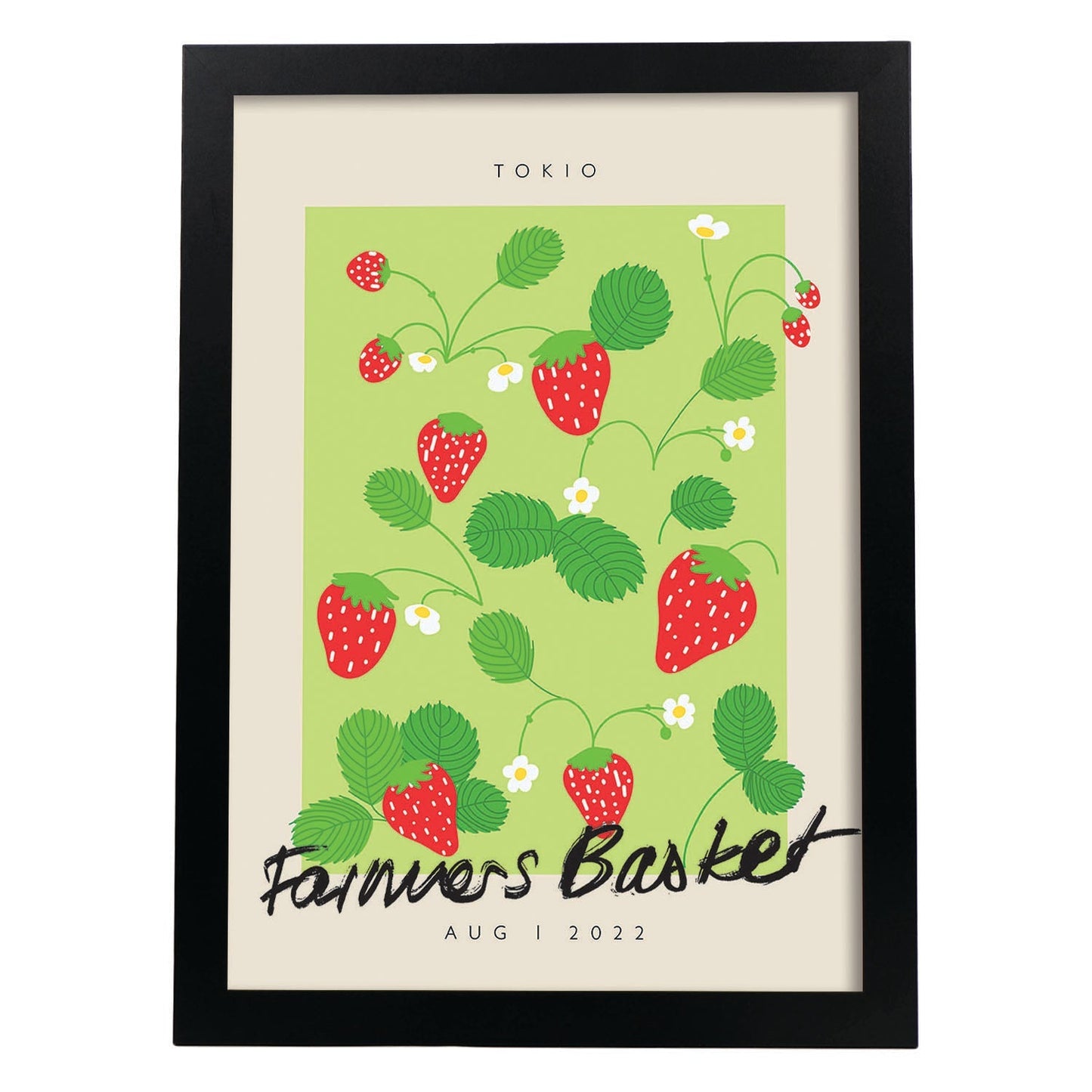 Lamina artistica decorativa con ilustración de Cesta de agricultores Tokio-Artwork-Nacnic-A3-Marco Negro-Nacnic Estudio SL
