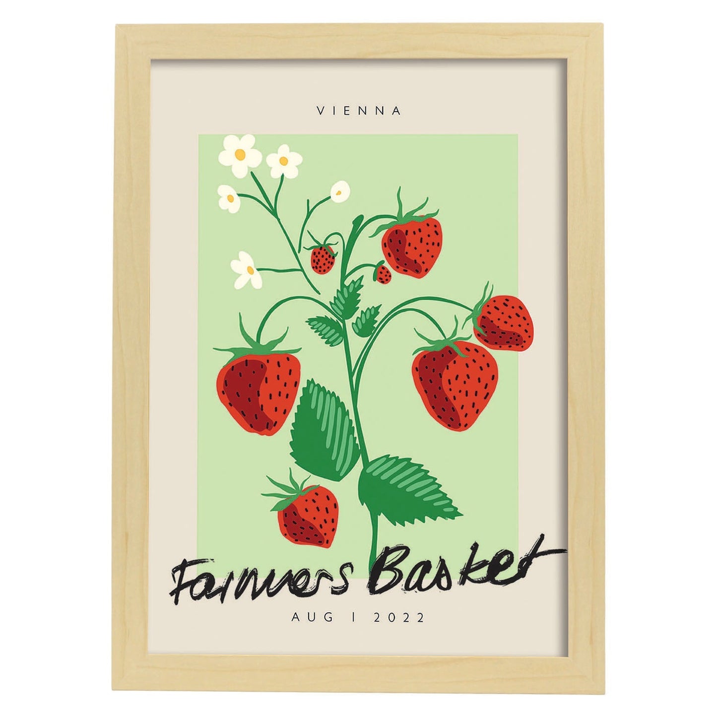 Lamina artistica decorativa con ilustración de Cesta de agricultores Viena-Artwork-Nacnic-A3-Marco Madera clara-Nacnic Estudio SL