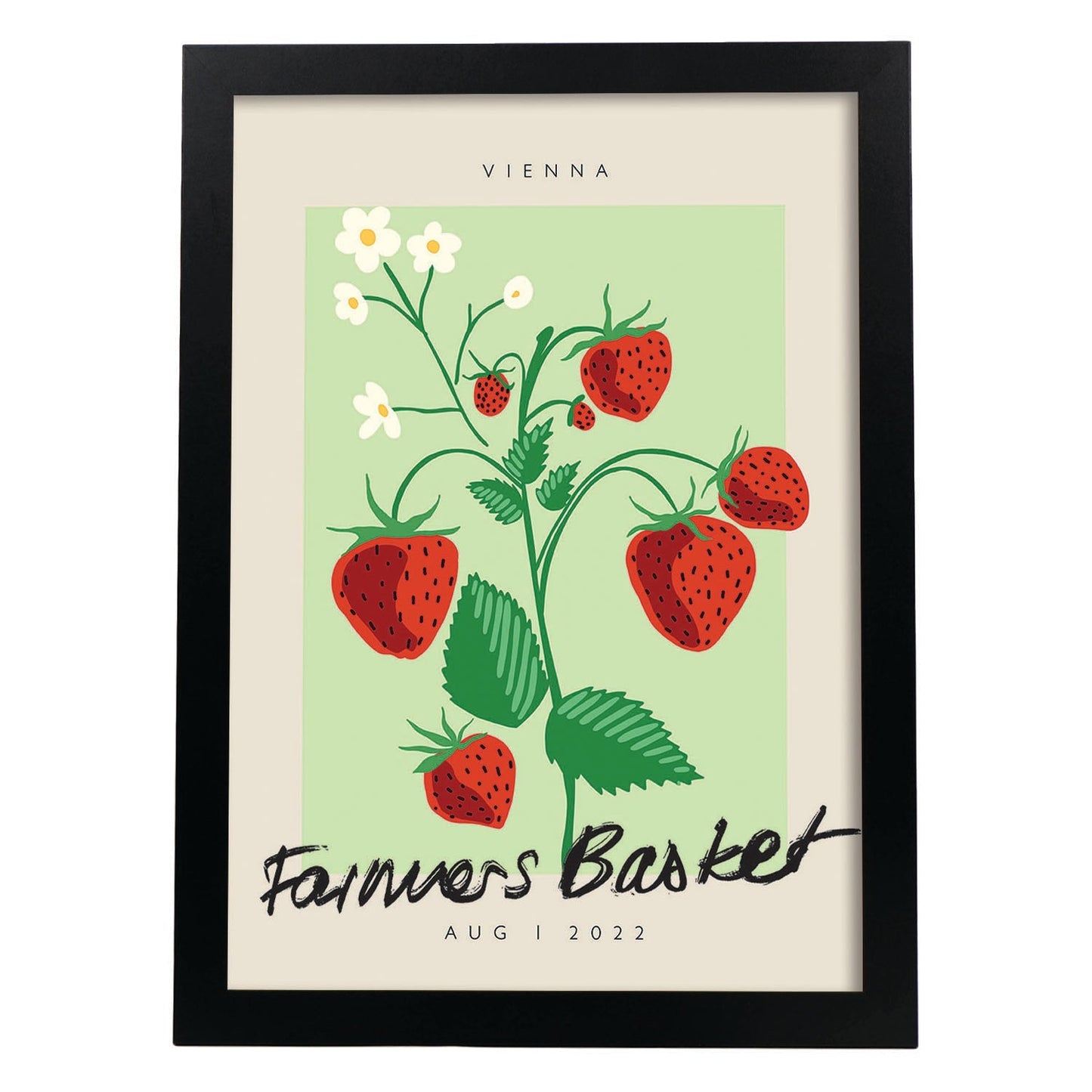 Lamina artistica decorativa con ilustración de Cesta de agricultores Viena-Artwork-Nacnic-A4-Marco Negro-Nacnic Estudio SL