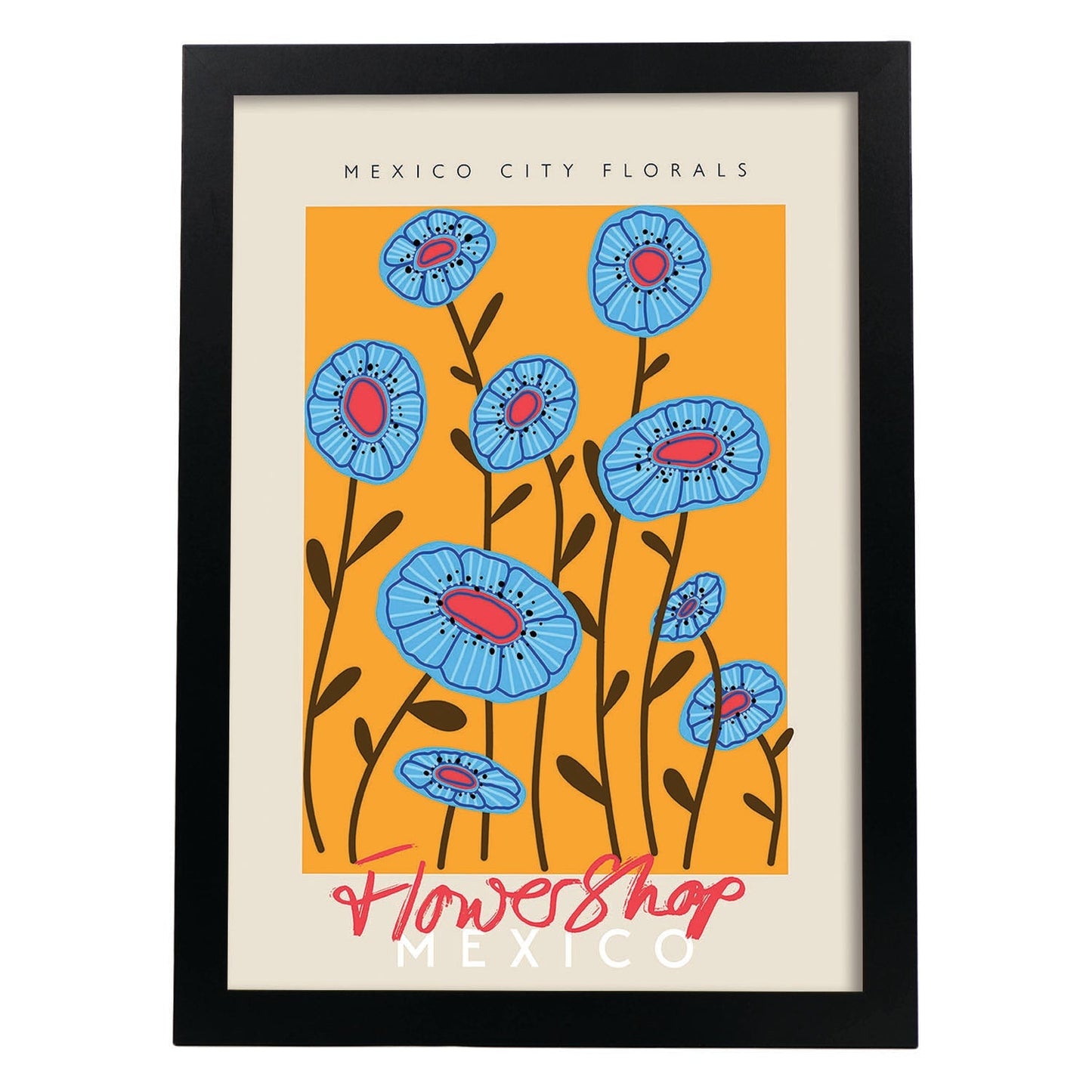 Lamina artistica decorativa con ilustración de Ciudad de México florales-Artwork-Nacnic-A3-Marco Negro-Nacnic Estudio SL