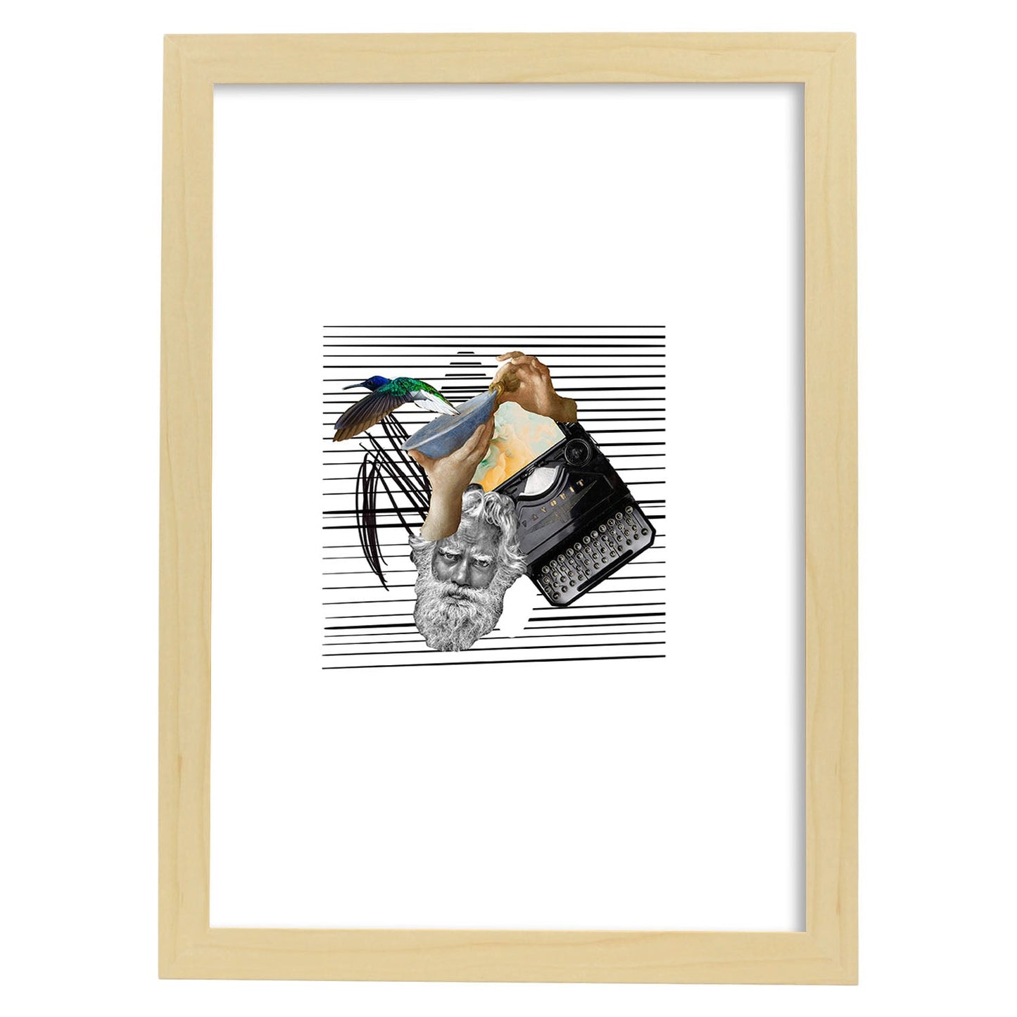 Lamina artistica decorativa con ilustración de Collage 11 estilo Collage-Artwork-Nacnic-A4-Marco Madera clara-Nacnic Estudio SL