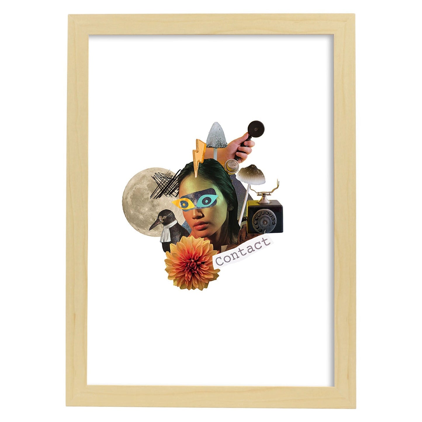 Lamina artistica decorativa con ilustración de Collage 12 estilo Collage-Artwork-Nacnic-A4-Marco Madera clara-Nacnic Estudio SL