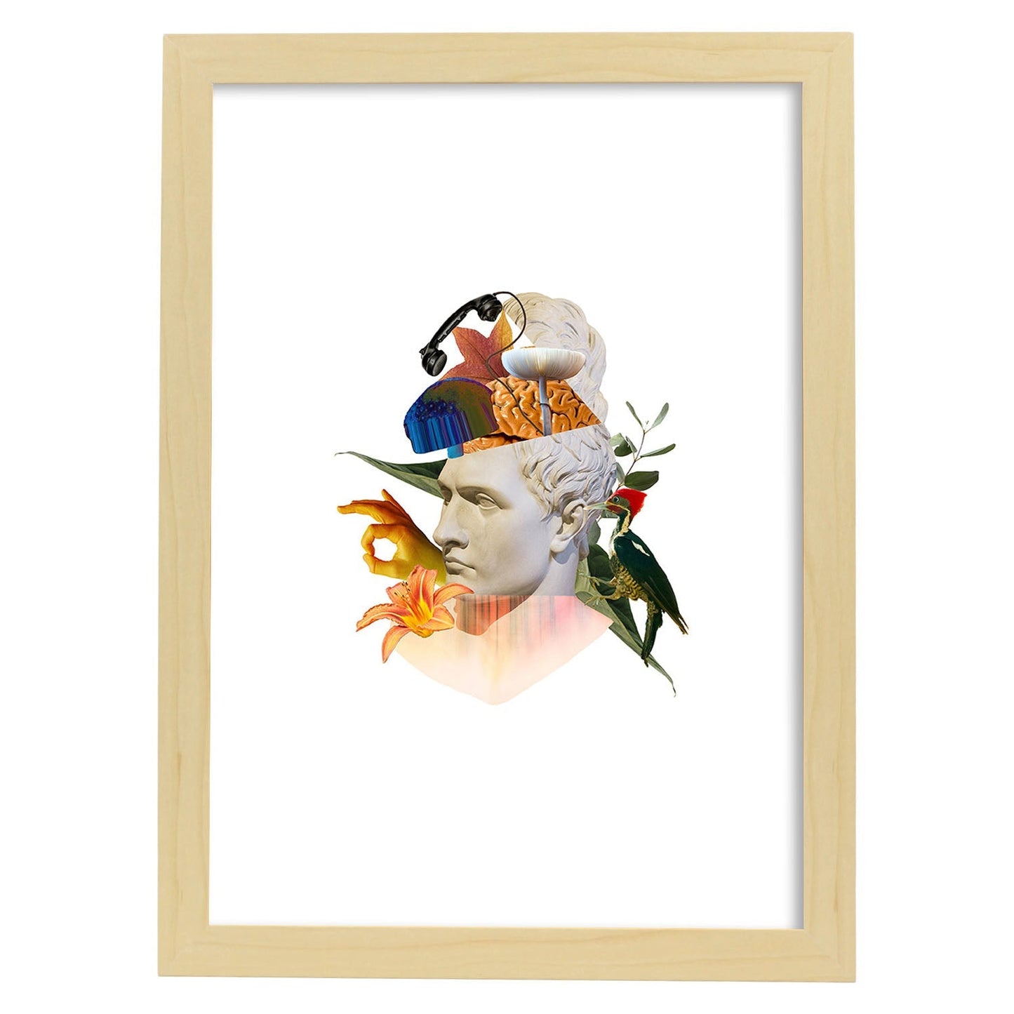 Lamina artistica decorativa con ilustración de Collage 14 estilo Collage-Artwork-Nacnic-A4-Marco Madera clara-Nacnic Estudio SL
