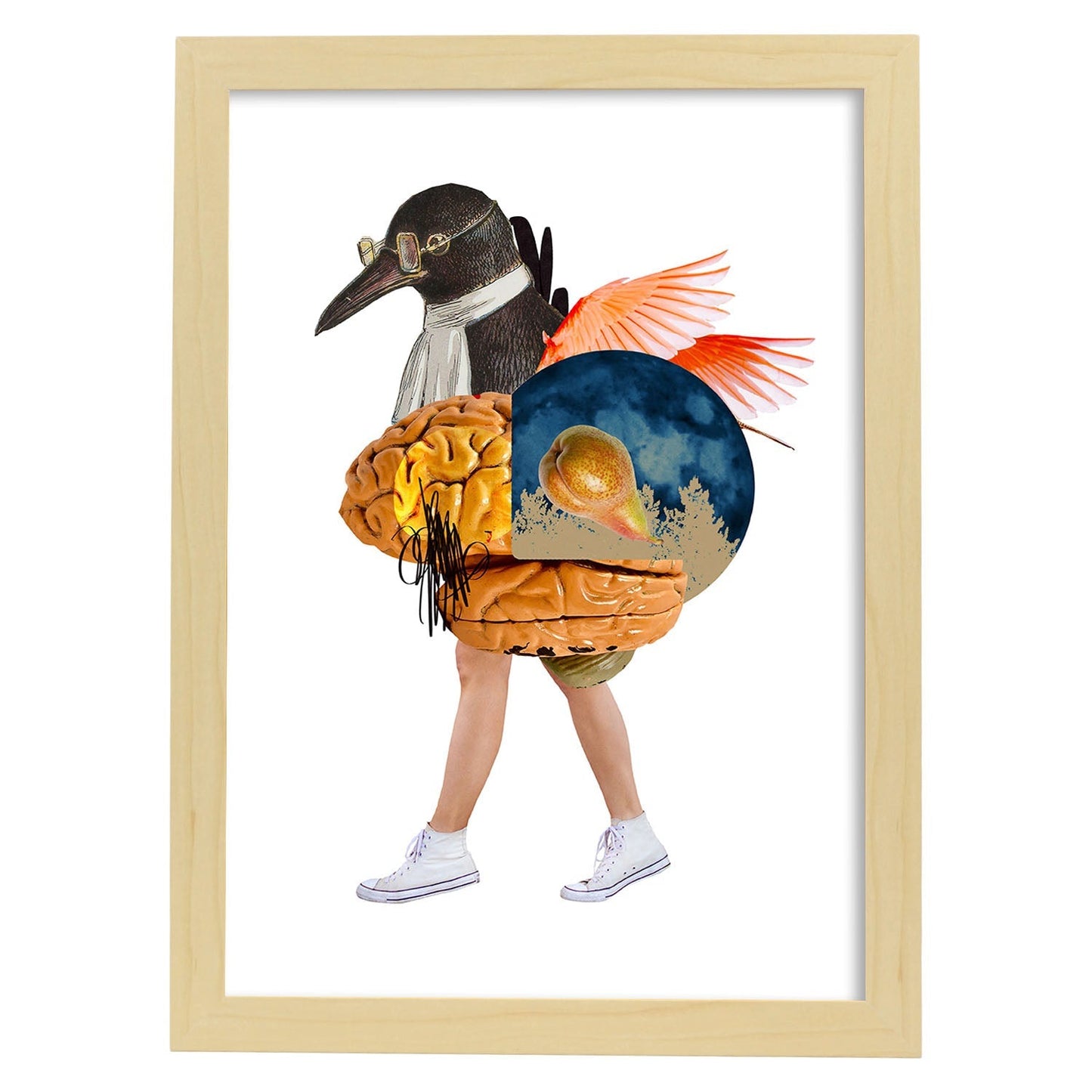 Lamina artistica decorativa con ilustración de Collage 17 estilo Collage-Artwork-Nacnic-A4-Marco Madera clara-Nacnic Estudio SL