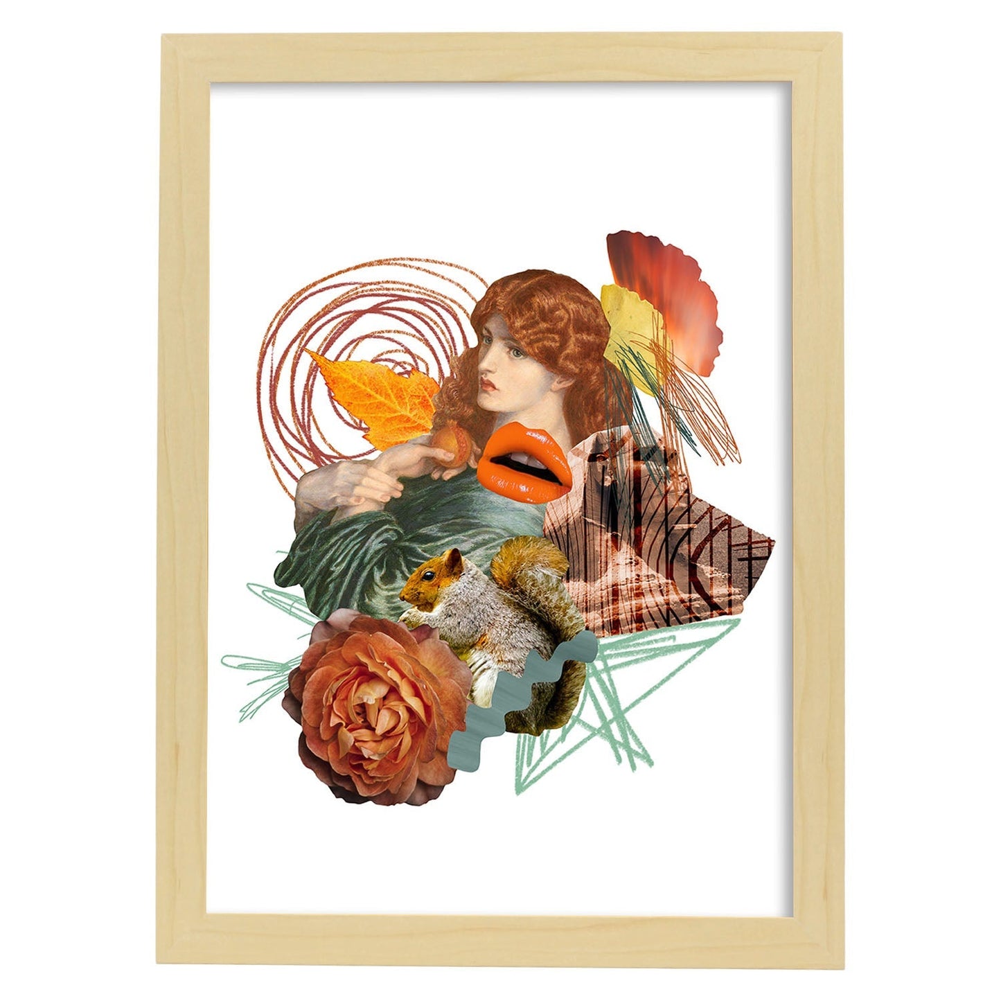 Lamina artistica decorativa con ilustración de Collage 18 estilo Collage-Artwork-Nacnic-A3-Marco Madera clara-Nacnic Estudio SL