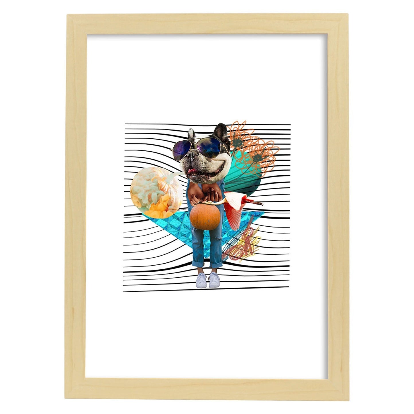 Lamina artistica decorativa con ilustración de Collage 22 estilo Collage-Artwork-Nacnic-A4-Marco Madera clara-Nacnic Estudio SL