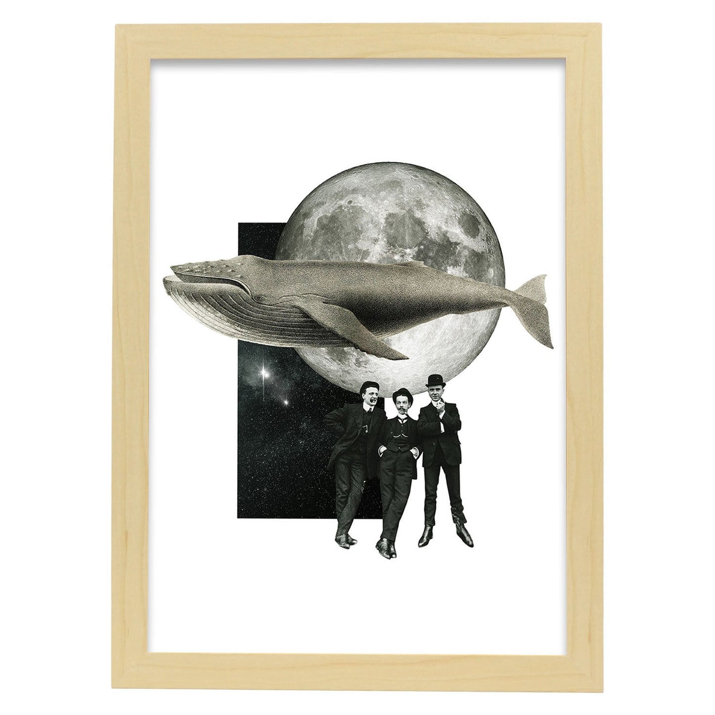 Lamina artistica decorativa con ilustración de Collage 4 estilo Collage-Artwork-Nacnic-A3-Marco Madera clara-Nacnic Estudio SL