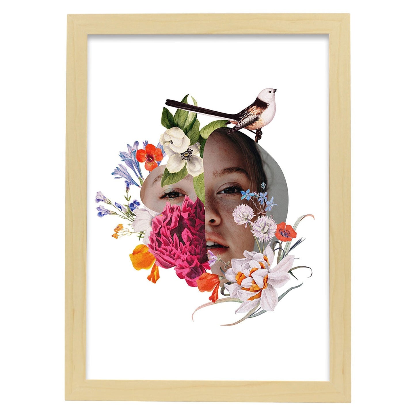 Lamina artistica decorativa con ilustración de Collage 5 estilo Collage-Artwork-Nacnic-A3-Marco Madera clara-Nacnic Estudio SL