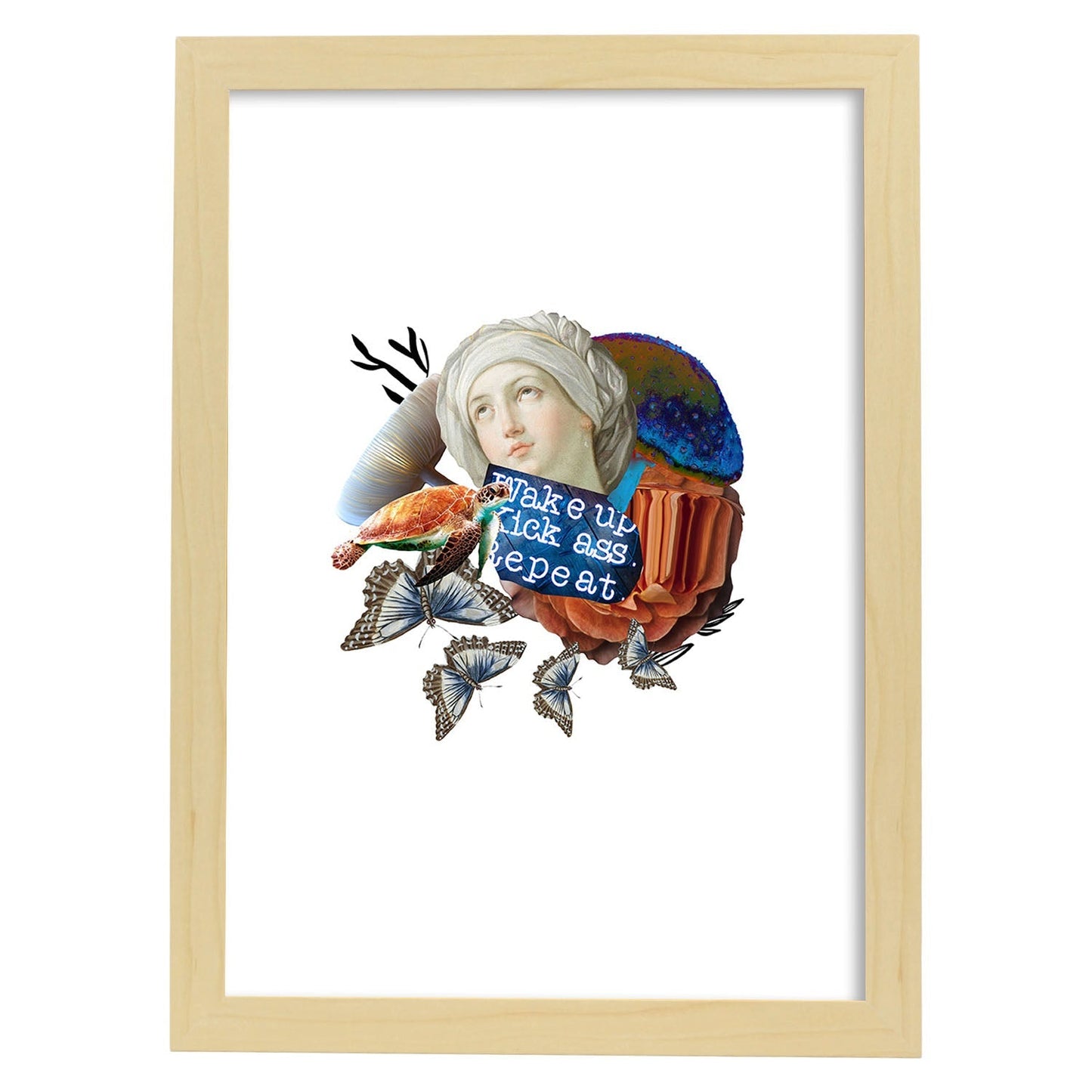 Lamina artistica decorativa con ilustración de Collage 7 estilo Collage-Artwork-Nacnic-A4-Marco Madera clara-Nacnic Estudio SL
