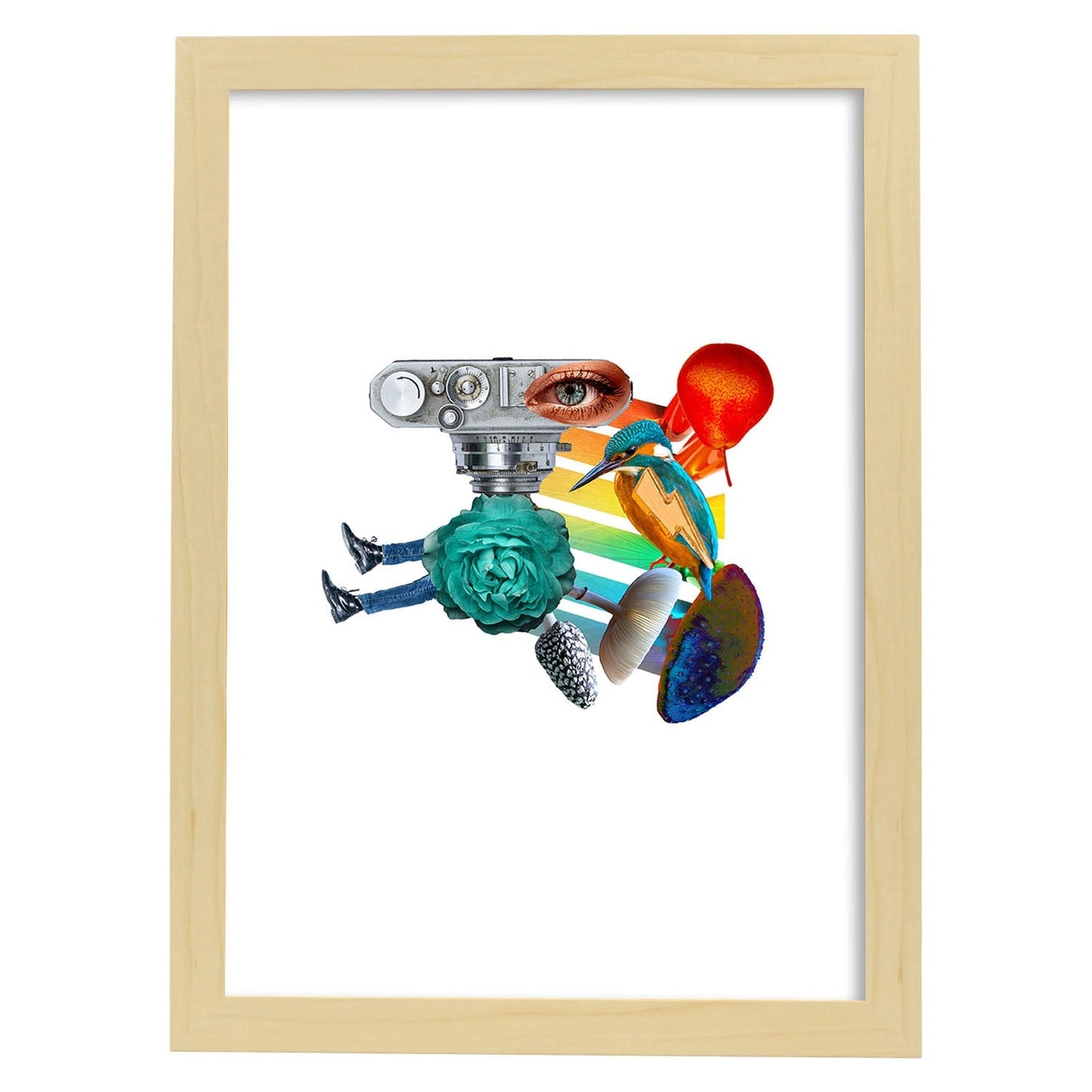 Lamina artistica decorativa con ilustración de Collage 9 estilo Collage-Artwork-Nacnic-A4-Marco Madera clara-Nacnic Estudio SL