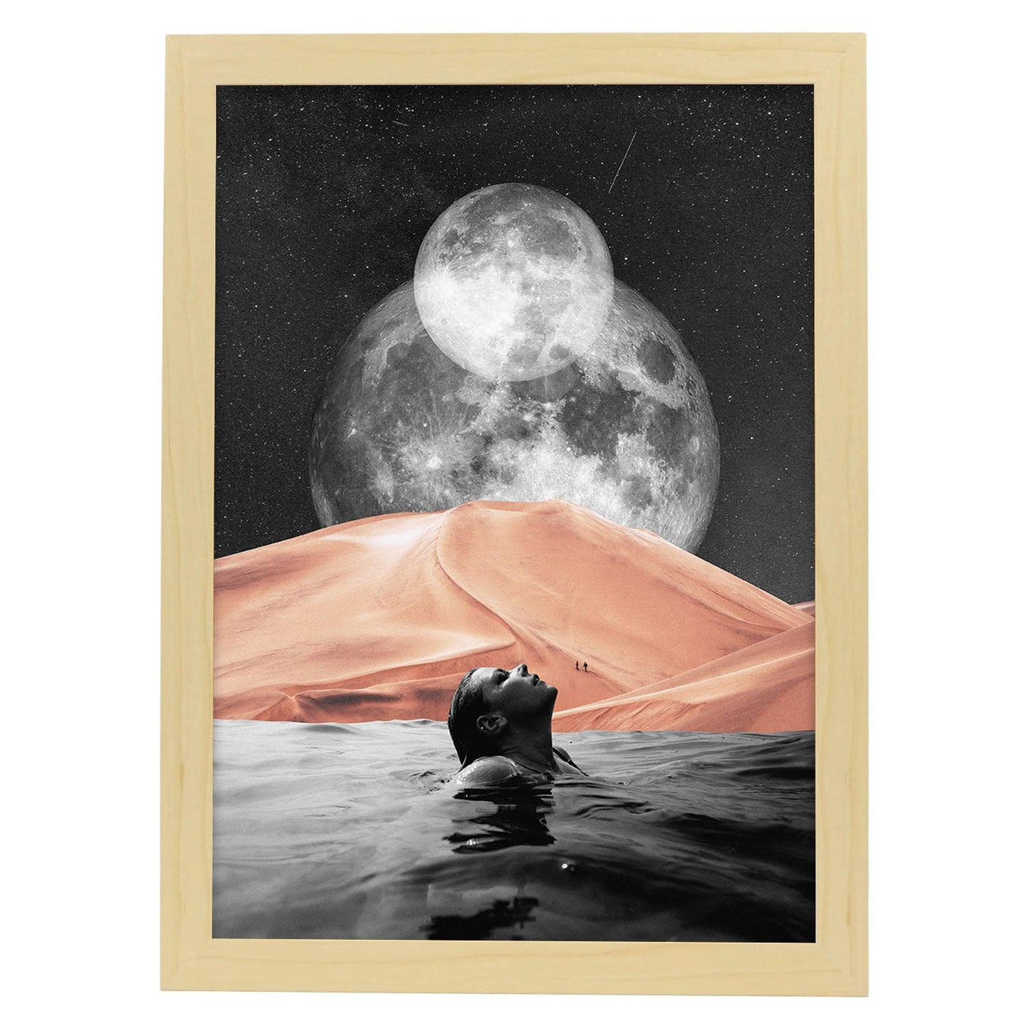 Lamina artistica decorativa con ilustración de Collage surrealista 1 estilo Collage-Artwork-Nacnic-A4-Marco Madera clara-Nacnic Estudio SL