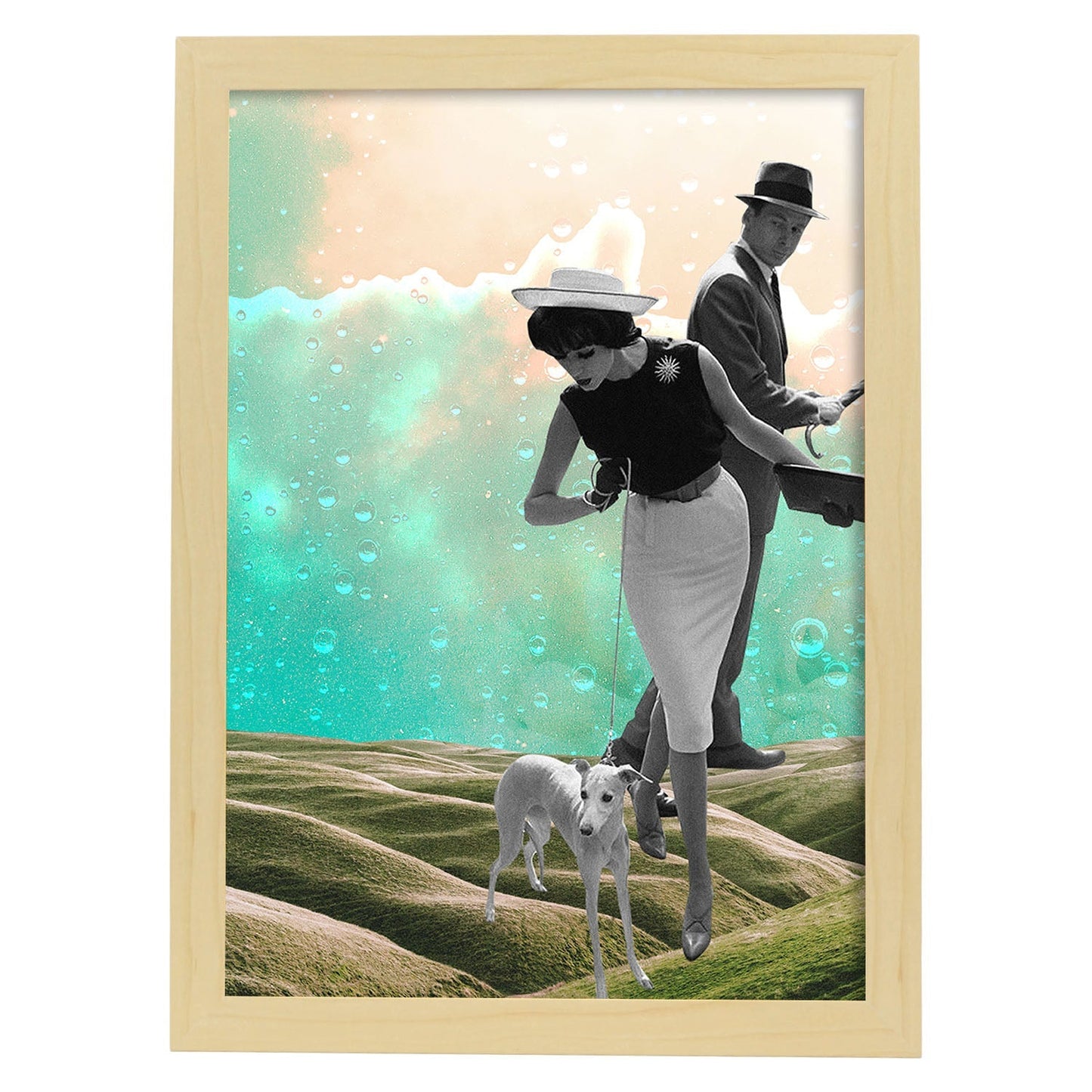 Lamina artistica decorativa con ilustración de Collage surrealista 13 estilo Collage-Artwork-Nacnic-A3-Marco Madera clara-Nacnic Estudio SL