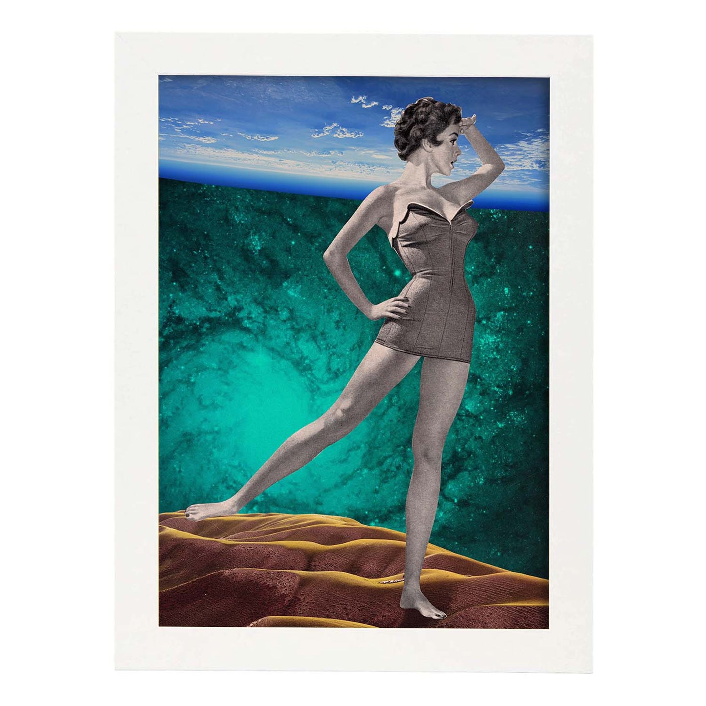 Lamina artistica decorativa con ilustración de Collage surrealista 16 estilo Collage-Artwork-Nacnic-A3-Marco Blanco-Nacnic Estudio SL