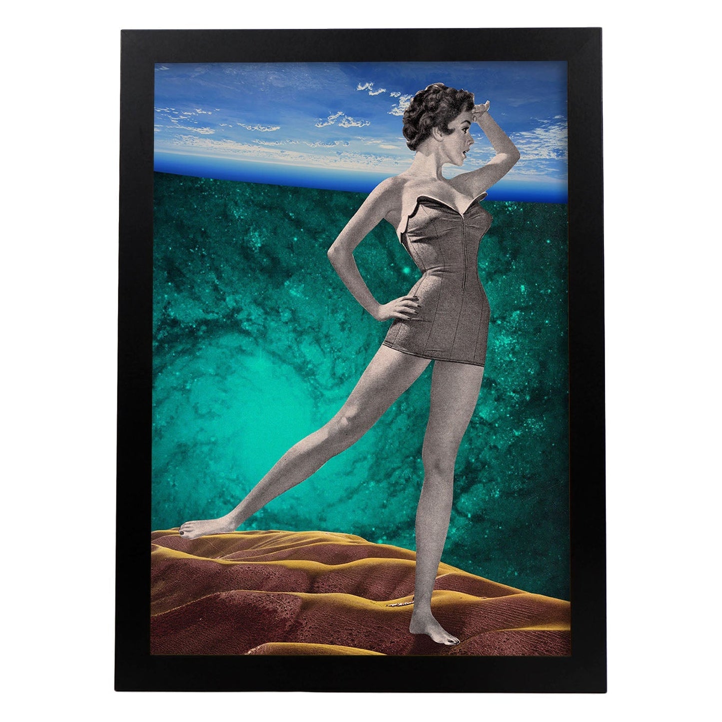 Lamina artistica decorativa con ilustración de Collage surrealista 16 estilo Collage-Artwork-Nacnic-A4-Marco Negro-Nacnic Estudio SL