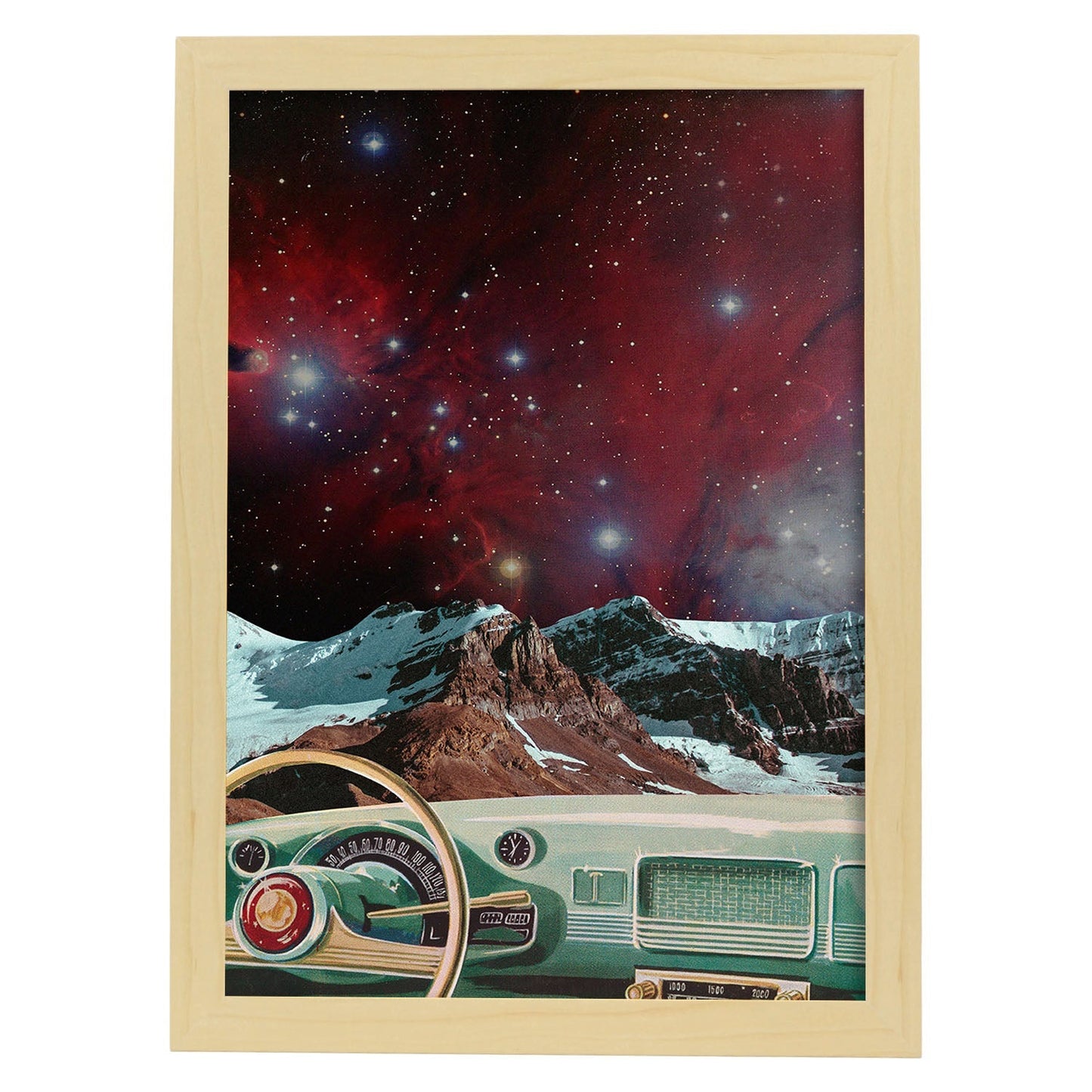 Lamina artistica decorativa con ilustración de Collage surrealista 19 estilo Collage-Artwork-Nacnic-A3-Marco Madera clara-Nacnic Estudio SL