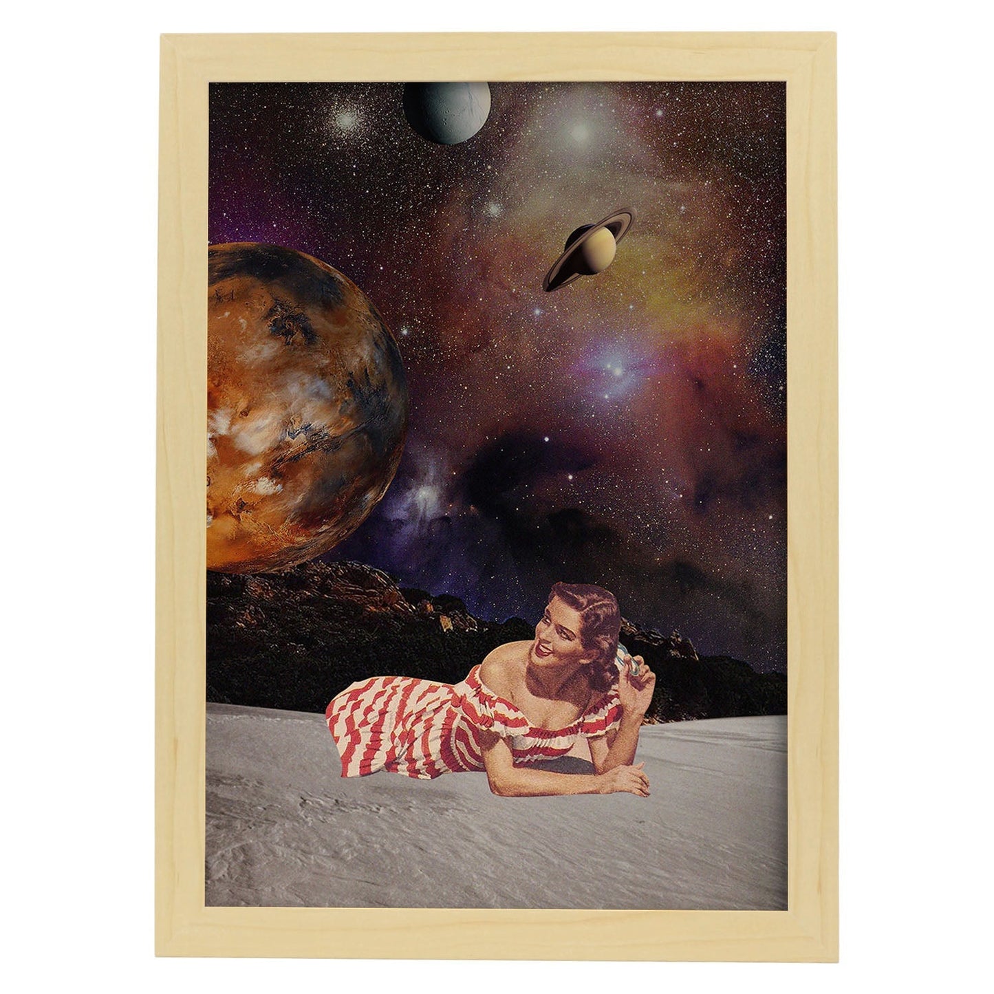 Lamina artistica decorativa con ilustración de Collage surrealista 26 estilo Collage-Artwork-Nacnic-A4-Marco Madera clara-Nacnic Estudio SL
