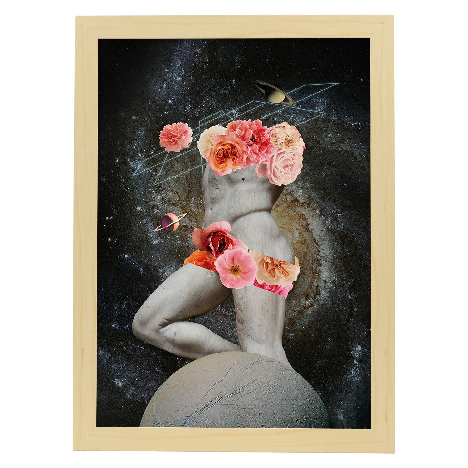 Lamina artistica decorativa con ilustración de Collage surrealista 28 estilo Collage-Artwork-Nacnic-A4-Marco Madera clara-Nacnic Estudio SL