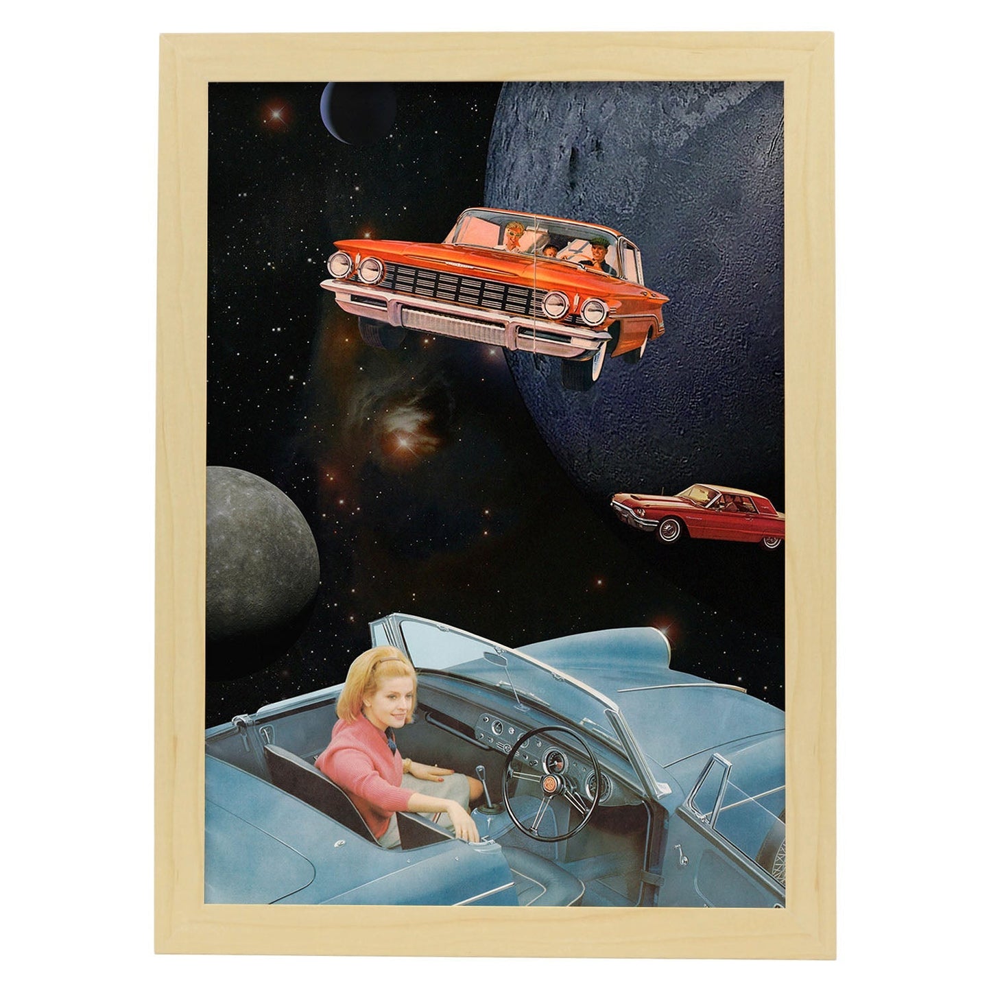 Lamina artistica decorativa con ilustración de Collage surrealista 29 estilo Collage-Artwork-Nacnic-A4-Marco Madera clara-Nacnic Estudio SL