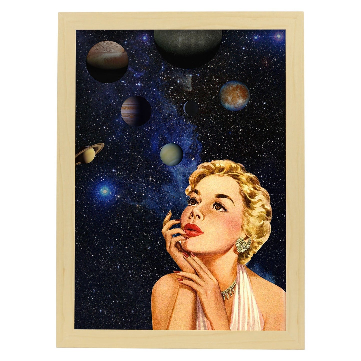Lamina artistica decorativa con ilustración de Collage surrealista 30 estilo Collage-Artwork-Nacnic-A4-Marco Madera clara-Nacnic Estudio SL