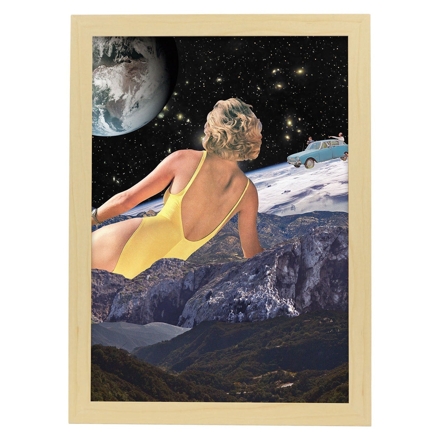 Lamina artistica decorativa con ilustración de Collage surrealista 34 estilo Collage-Artwork-Nacnic-A3-Marco Madera clara-Nacnic Estudio SL