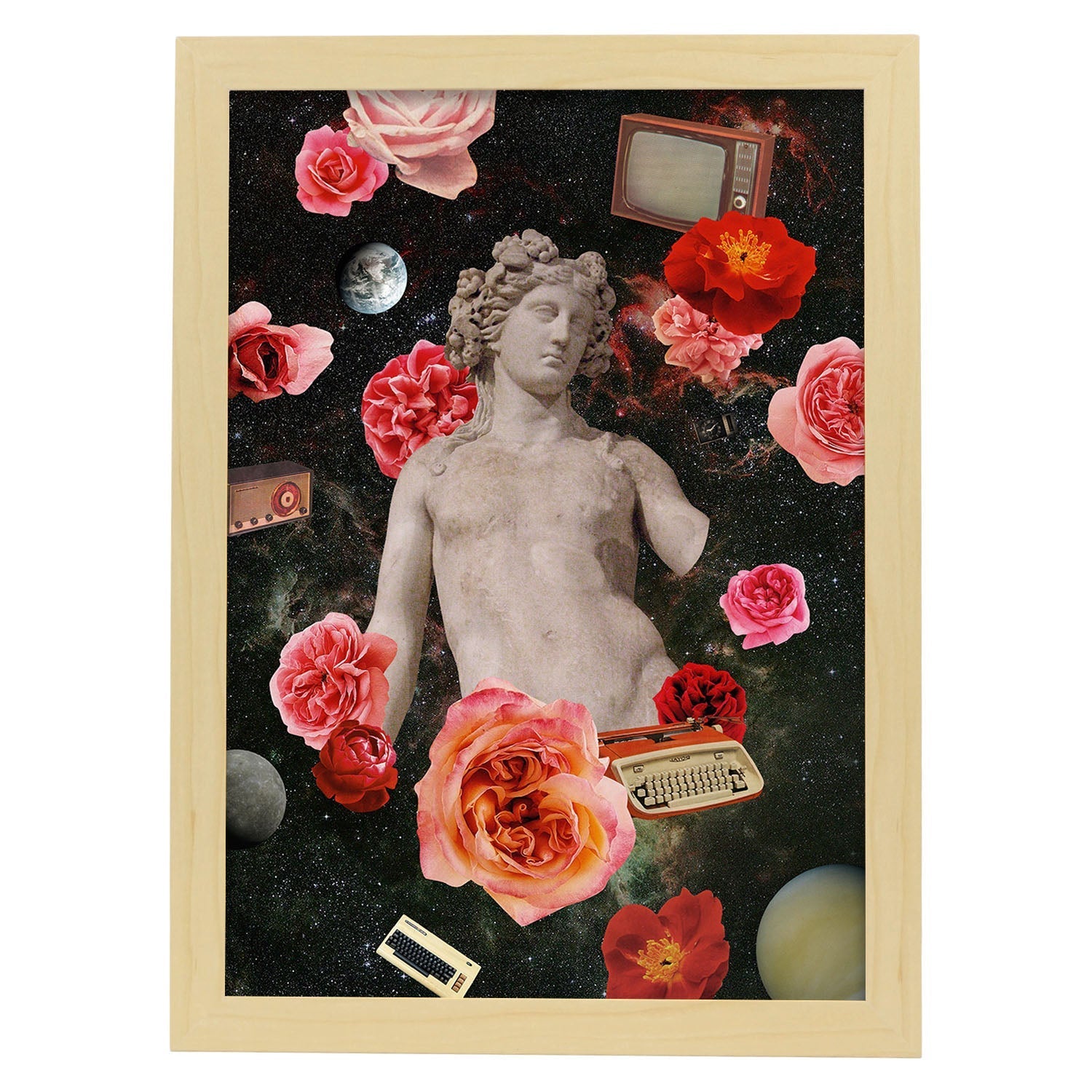 Lamina artistica decorativa con ilustración de Collage surrealista 38 estilo Collage-Artwork-Nacnic-A3-Marco Madera clara-Nacnic Estudio SL