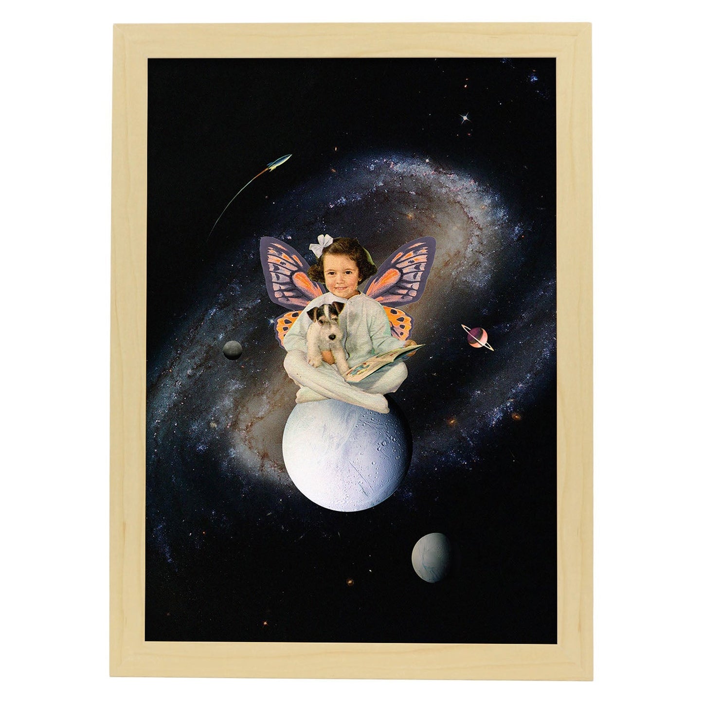 Lamina artistica decorativa con ilustración de Collage surrealista 39 estilo Collage-Artwork-Nacnic-A4-Marco Madera clara-Nacnic Estudio SL