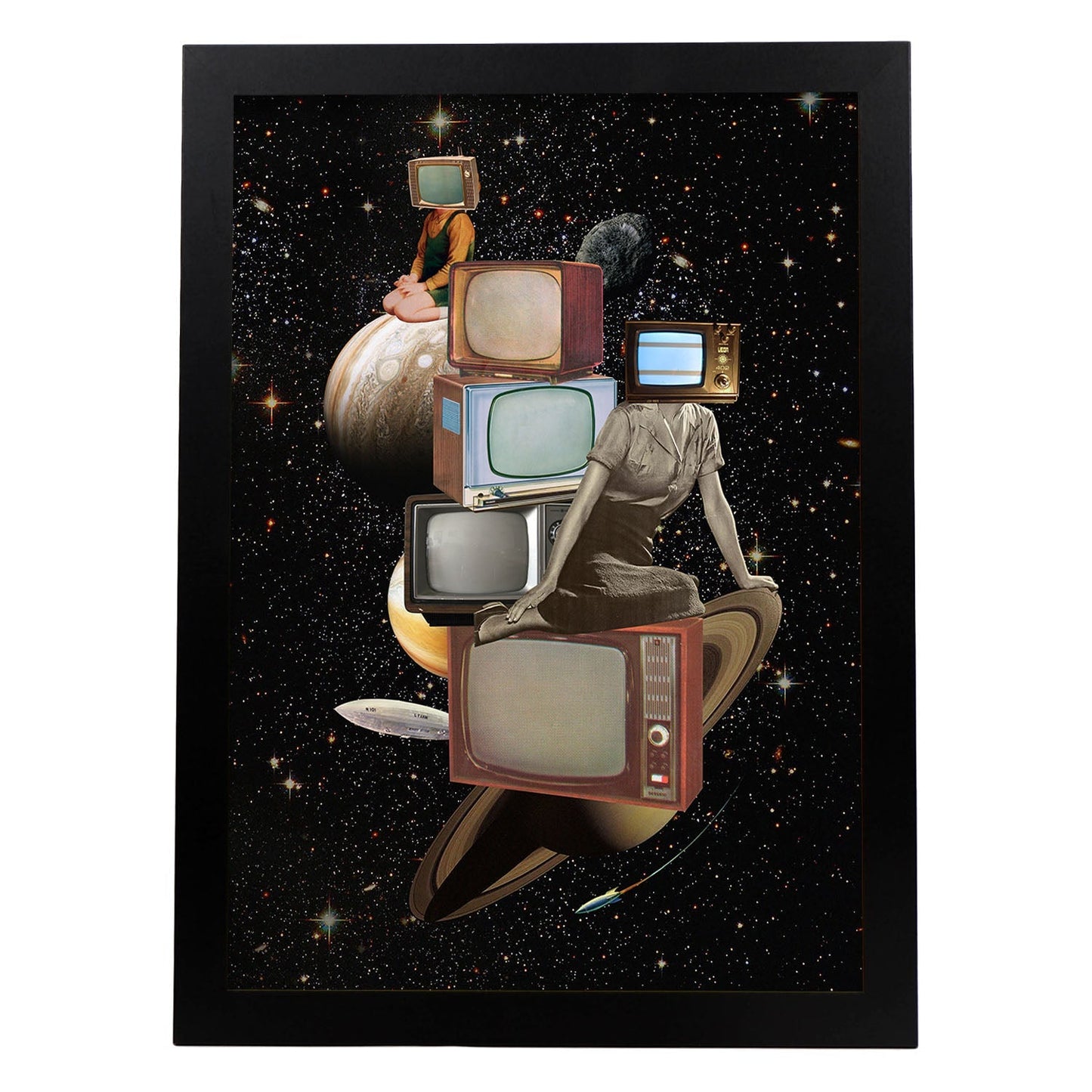 Lamina artistica decorativa con ilustración de Collage surrealista 42 estilo Collage-Artwork-Nacnic-A3-Marco Negro-Nacnic Estudio SL