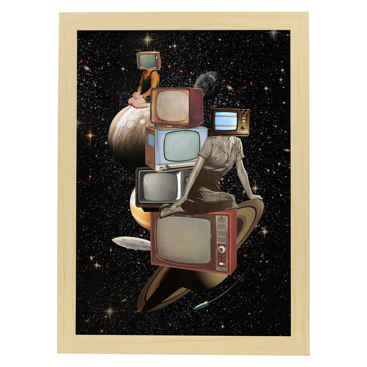 Lamina artistica decorativa con ilustración de Collage surrealista 42 estilo Collage-Artwork-Nacnic-A4-Marco Madera clara-Nacnic Estudio SL