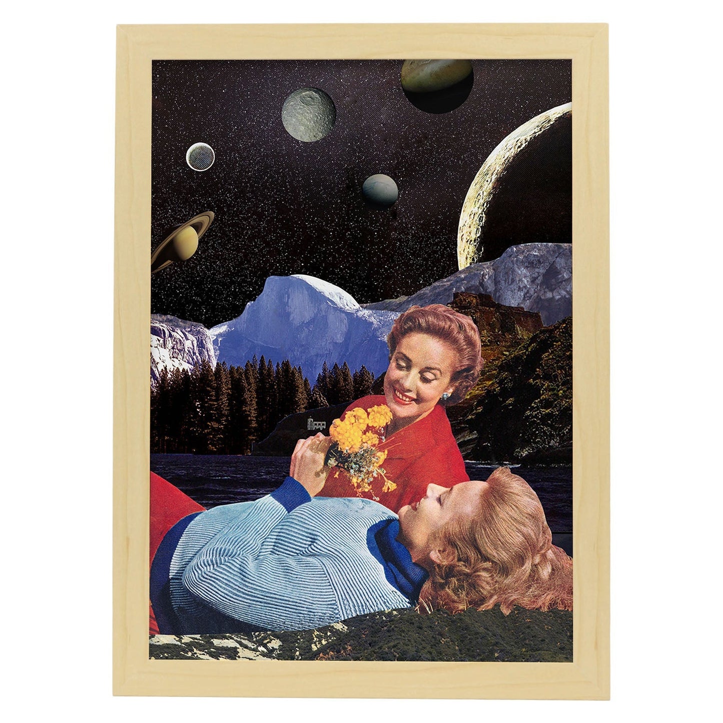Lamina artistica decorativa con ilustración de Collage surrealista 43 estilo Collage-Artwork-Nacnic-A3-Marco Madera clara-Nacnic Estudio SL