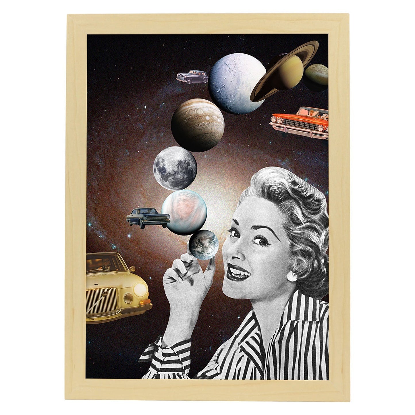 Lamina artistica decorativa con ilustración de Collage surrealista 44 estilo Collage-Artwork-Nacnic-A3-Marco Madera clara-Nacnic Estudio SL
