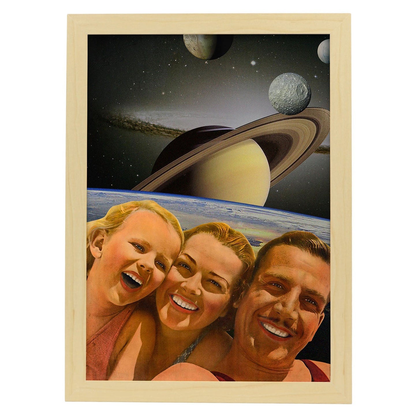 Lamina artistica decorativa con ilustración de Collage surrealista 45 estilo Collage-Artwork-Nacnic-A3-Marco Madera clara-Nacnic Estudio SL