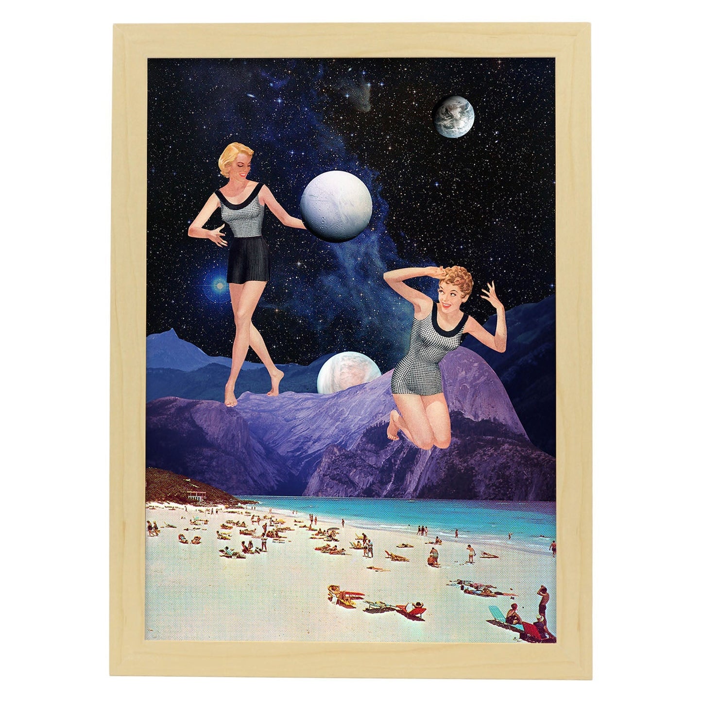 Lamina artistica decorativa con ilustración de Collage surrealista 46 estilo Collage-Artwork-Nacnic-A3-Marco Madera clara-Nacnic Estudio SL