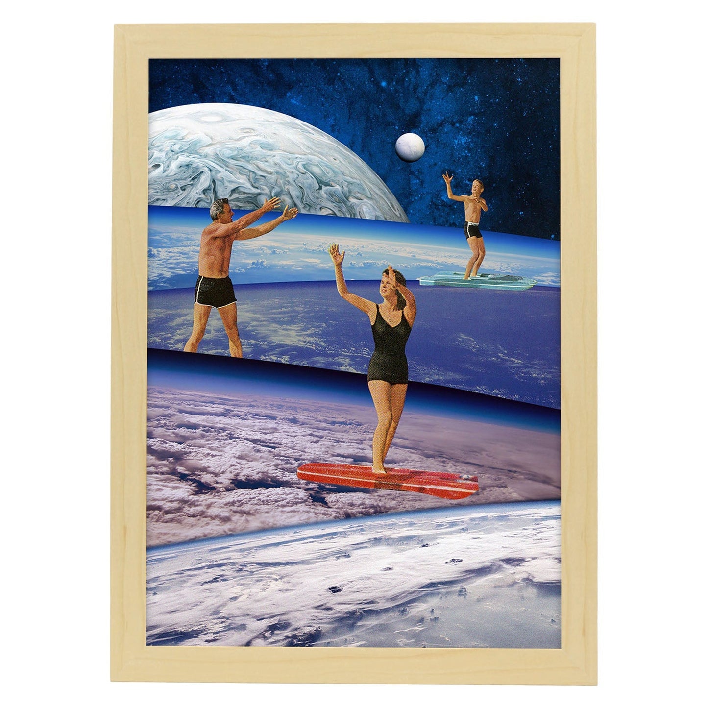 Lamina artistica decorativa con ilustración de Collage surrealista 49 estilo Collage-Artwork-Nacnic-A4-Marco Madera clara-Nacnic Estudio SL