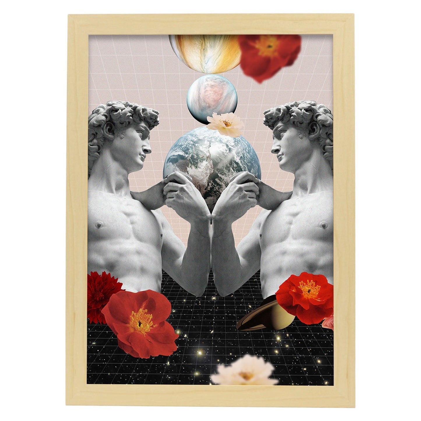Lamina artistica decorativa con ilustración de Collage surrealista 50 estilo Collage-Artwork-Nacnic-A3-Marco Madera clara-Nacnic Estudio SL