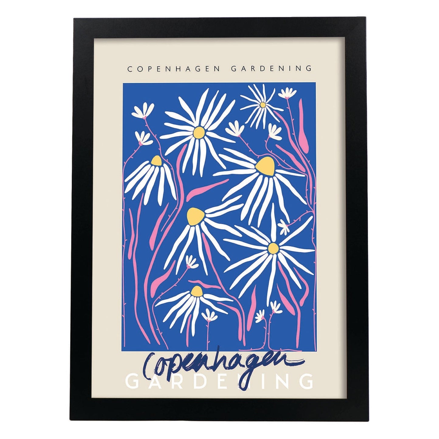 Lamina artistica decorativa con ilustración de Copenhague jardinería-Artwork-Nacnic-A4-Marco Negro-Nacnic Estudio SL