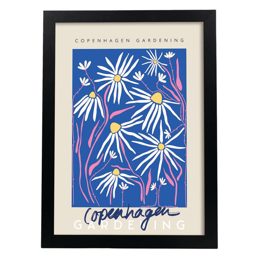 Lamina artistica decorativa con ilustración de Copenhague jardinería-Artwork-Nacnic-A4-Marco Negro-Nacnic Estudio SL