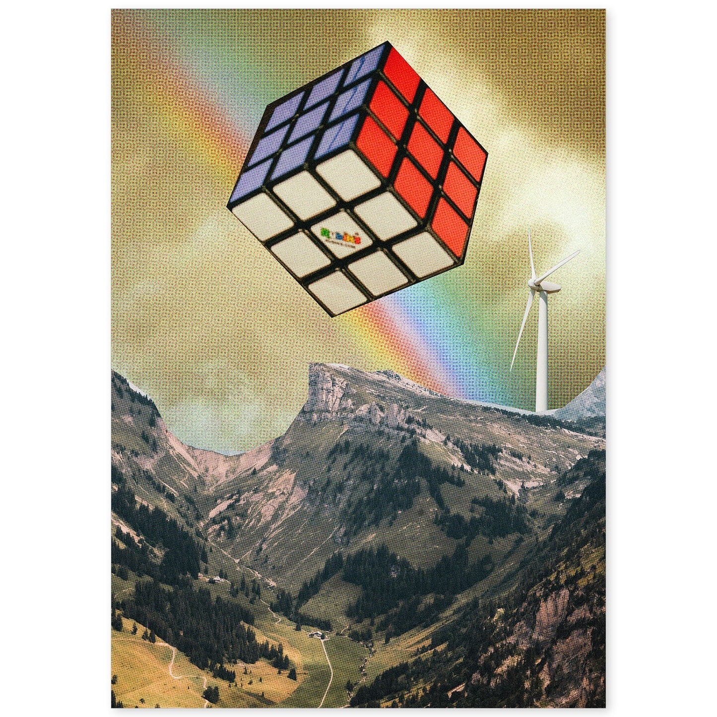 Lamina artistica decorativa con ilustración de Cubo de rubic estilo Collage-Artwork-Nacnic-A4-Sin marco-Nacnic Estudio SL